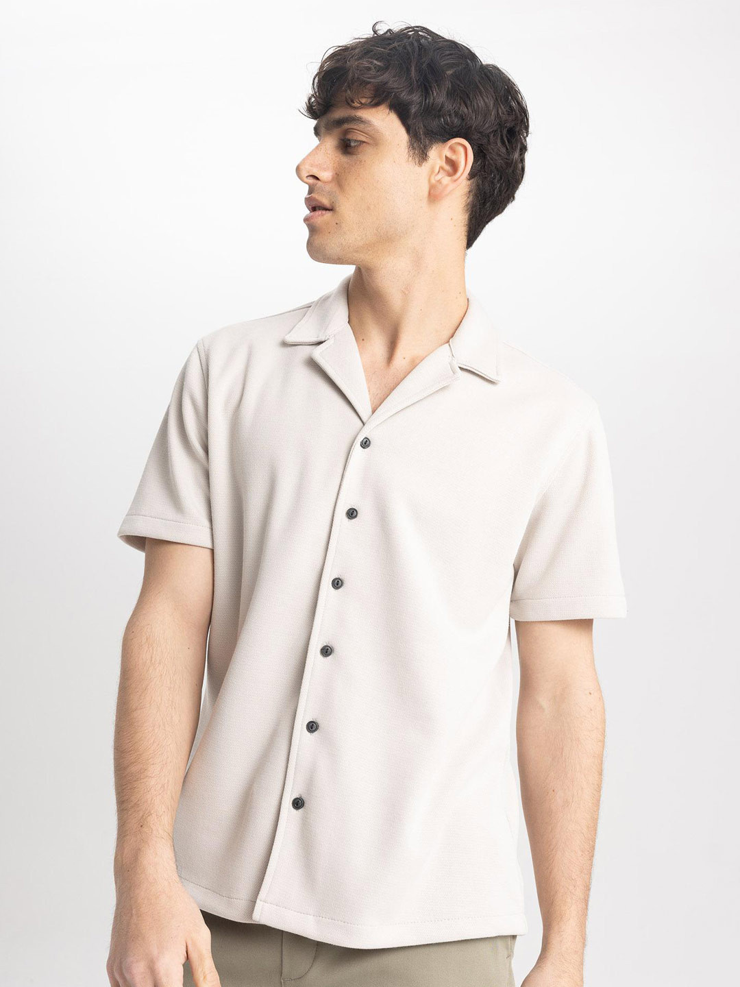 DeFacto Lapel Collar Knitted Casual Shirt