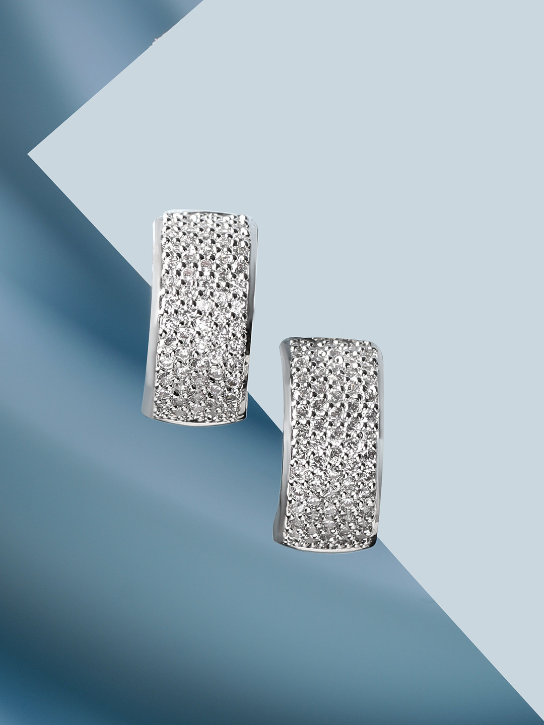 Rubans Silver Plated Premium Cubic Zirconia & AD Studded Circular Fancy Hoop Earrings