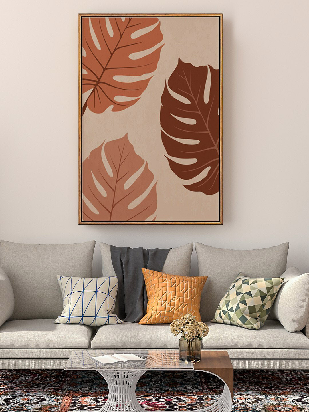 999Store Beige & Brown Leaves Painting Wall Art