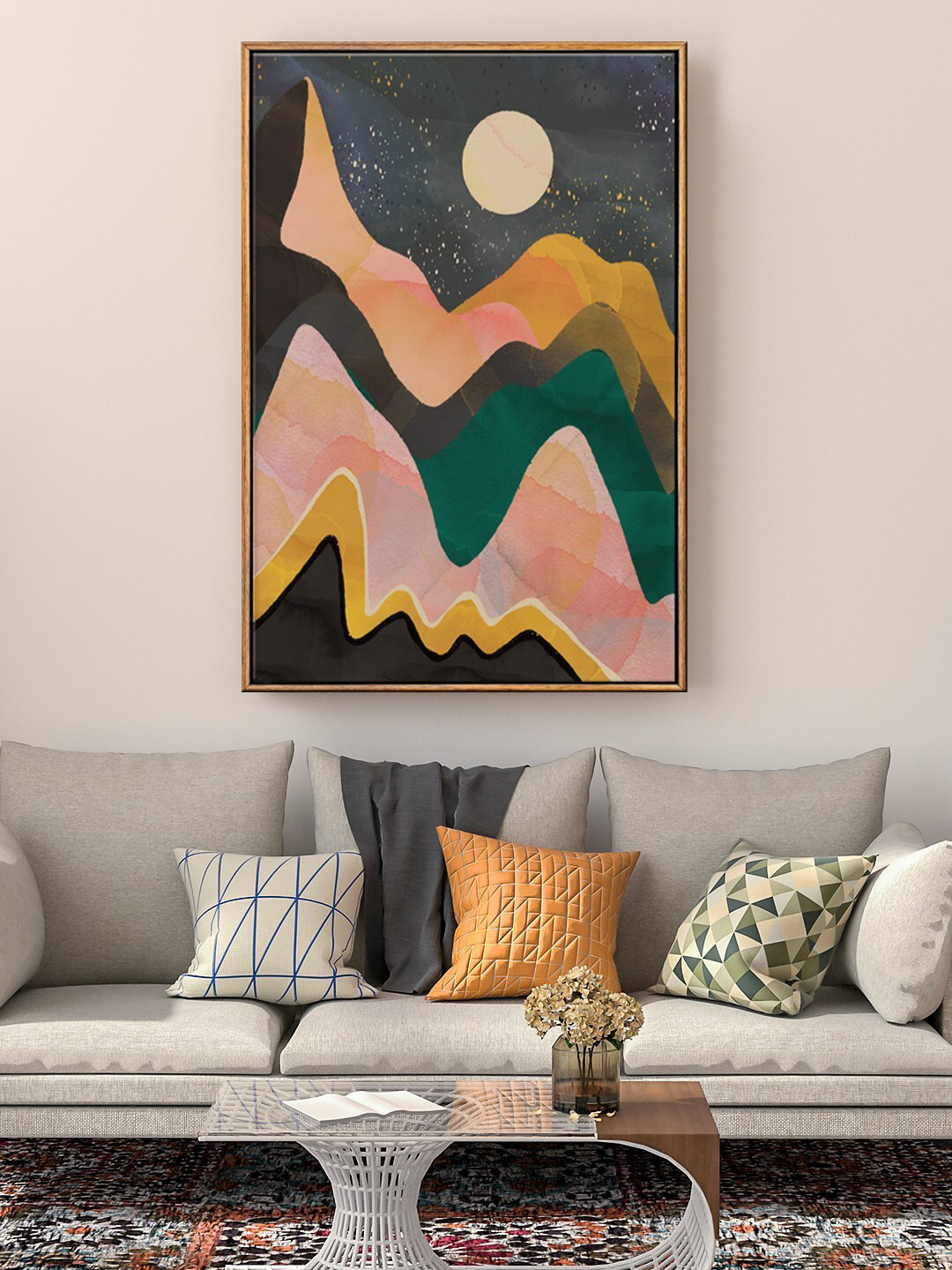 999Store Blue & Peach Night Sky Painting Wall Art