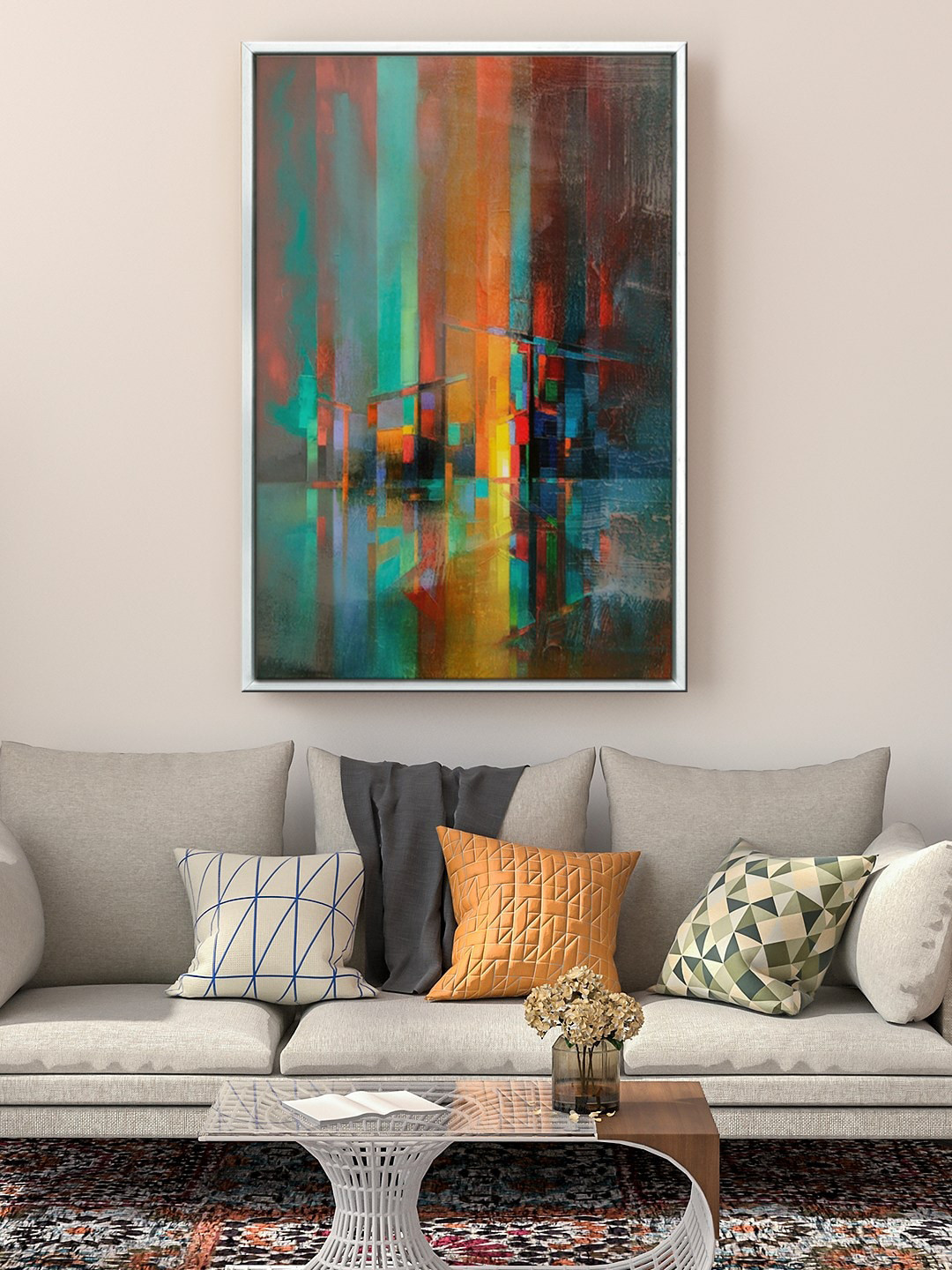 999Store Blue & Orange Abstract Painting Wall Art