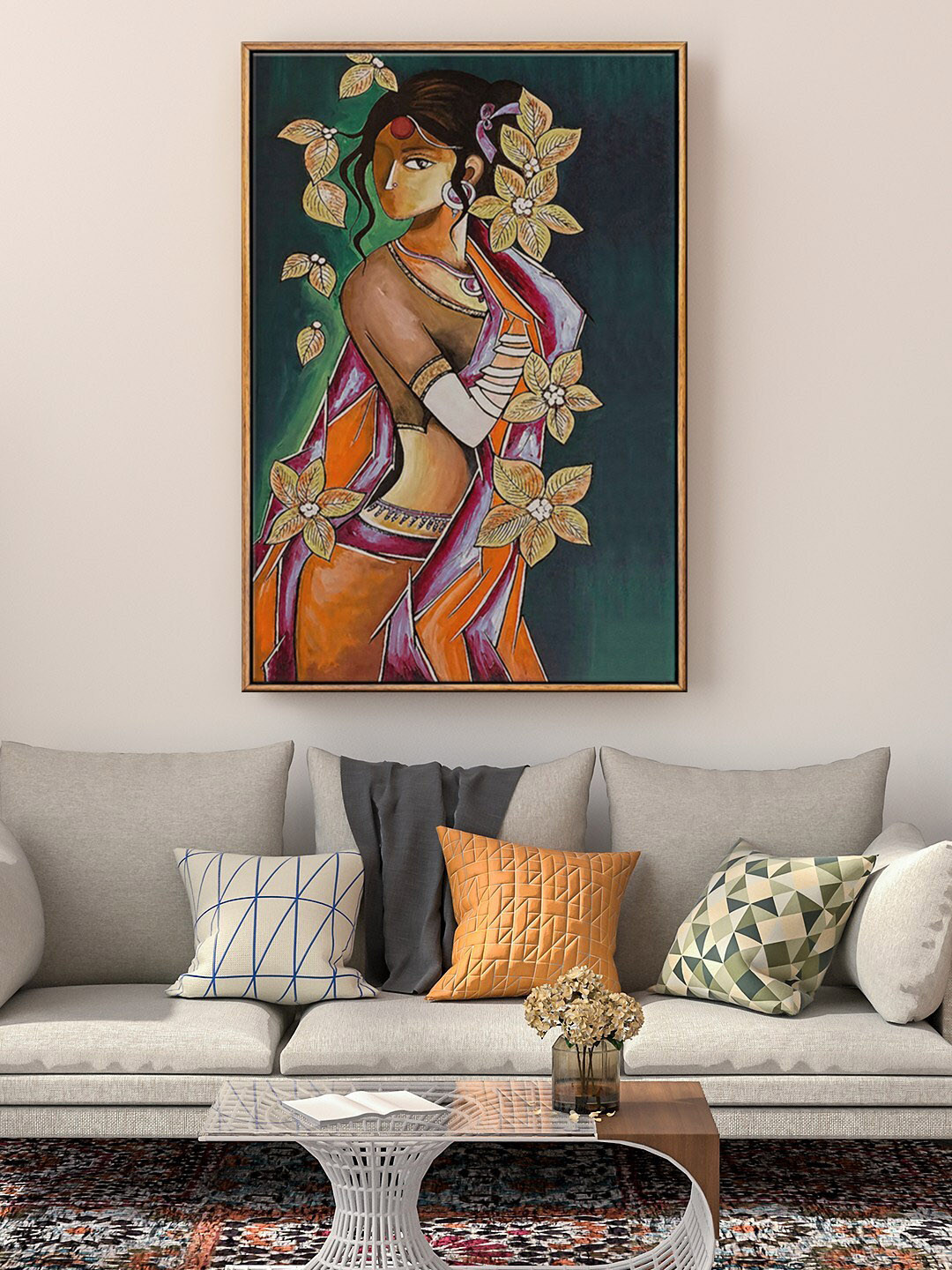 999Store Blue & Brown Lady Painting Wall Art