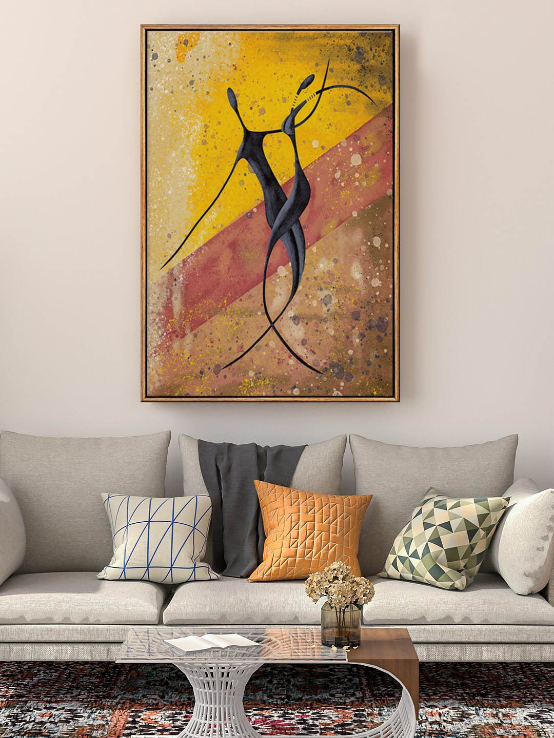 999Store Yellow & Black African Couple Dance On The Floor Digital Painting Wall Art