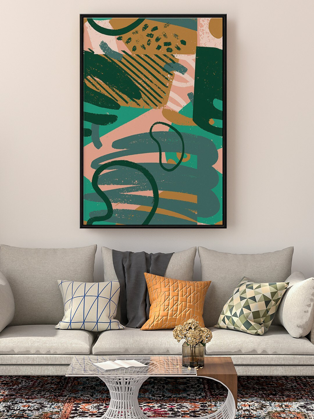 999Store Floating Green & Pink Abstract Painting Wall Art