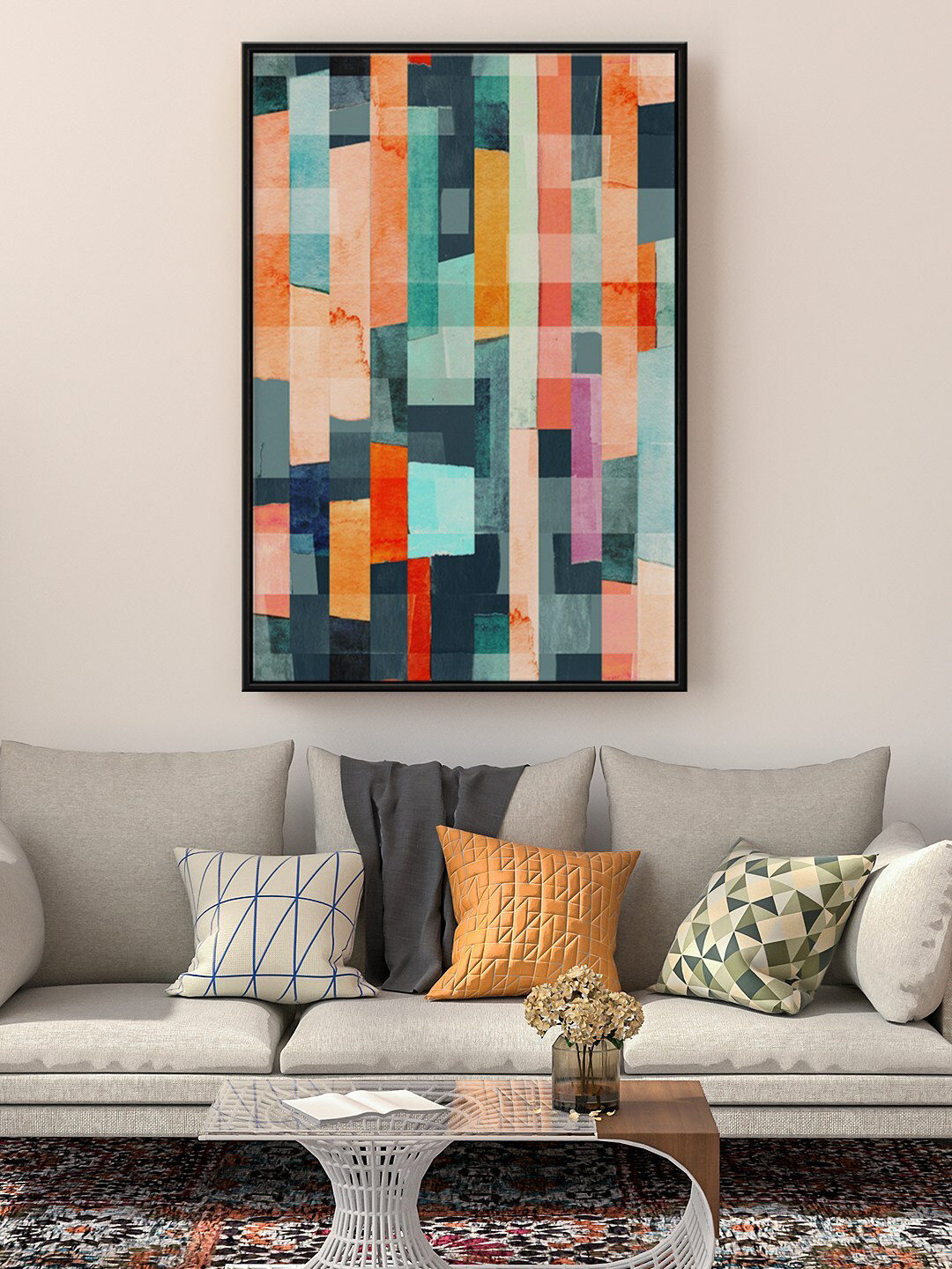 999Store Floating Blue & Orange Abstract Painting Wall Art