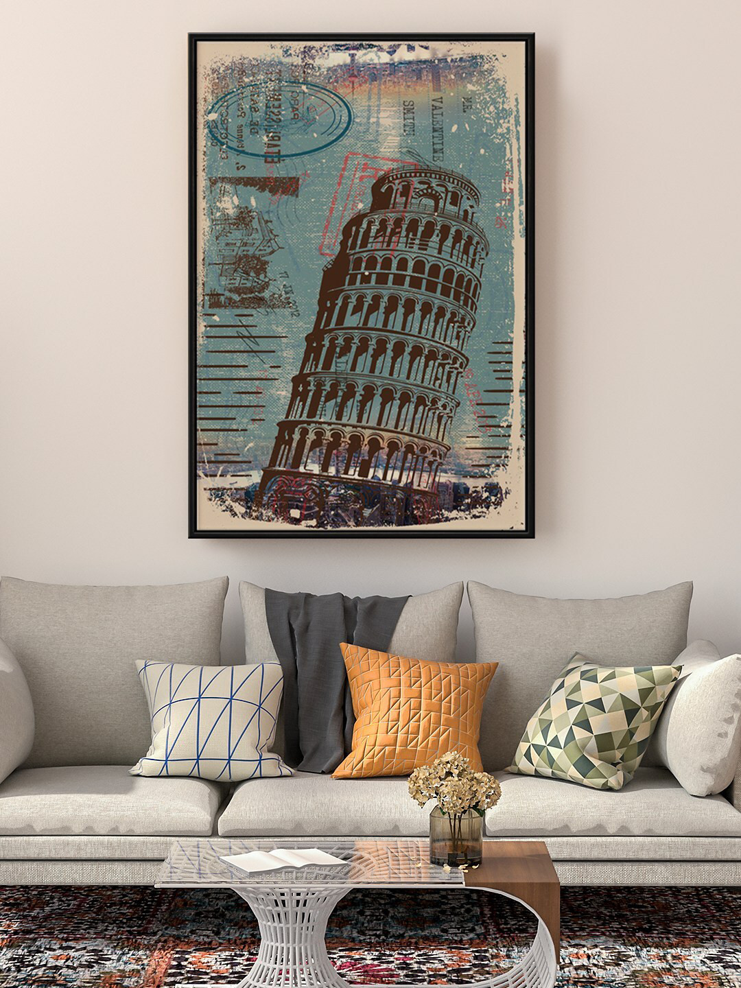 999Store Floating Blue & Black Pisa Tower Painting Wall Art