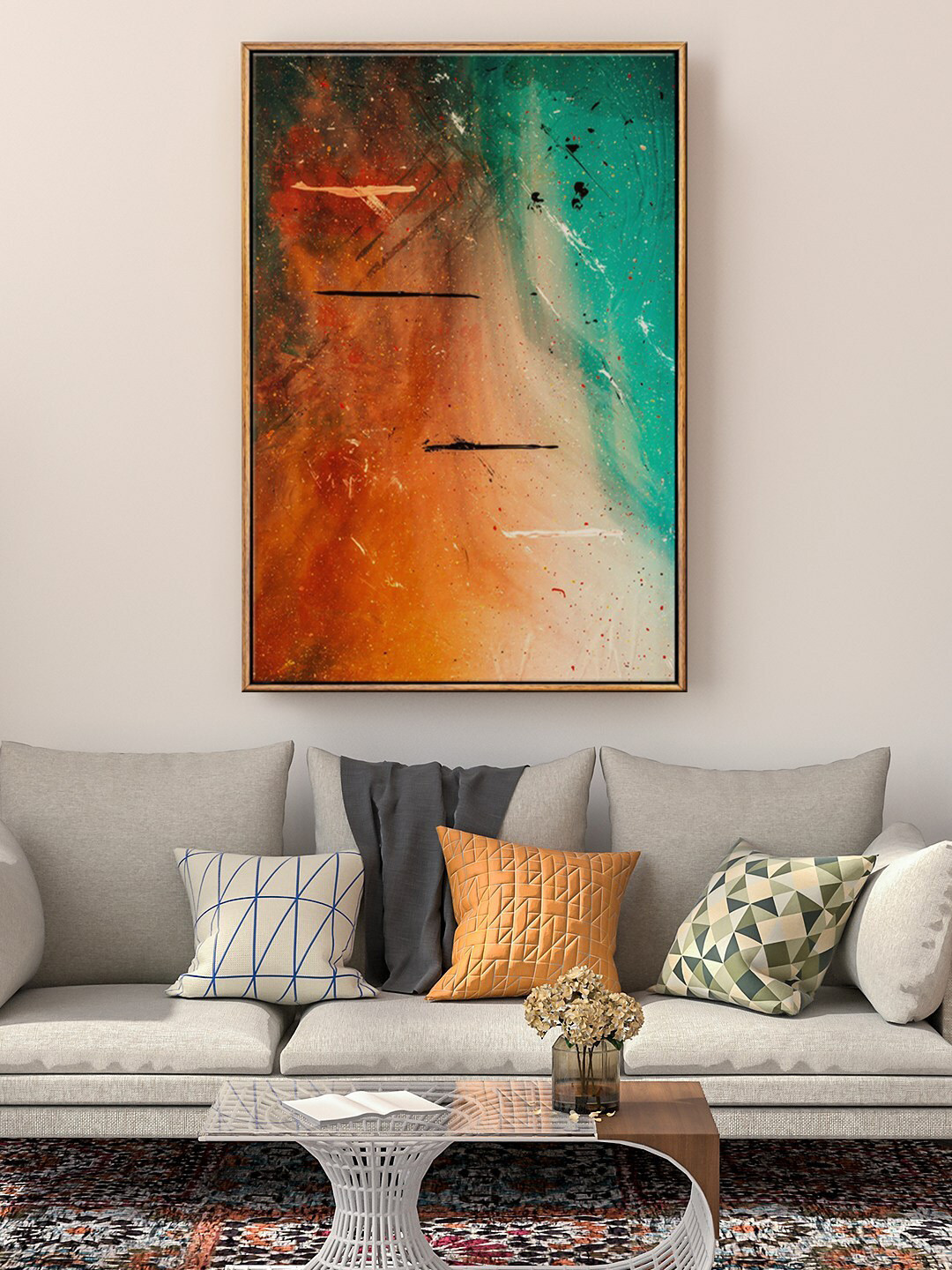 999Store Floating Orange & Green Deep Earthy Digital Painting Wall Art