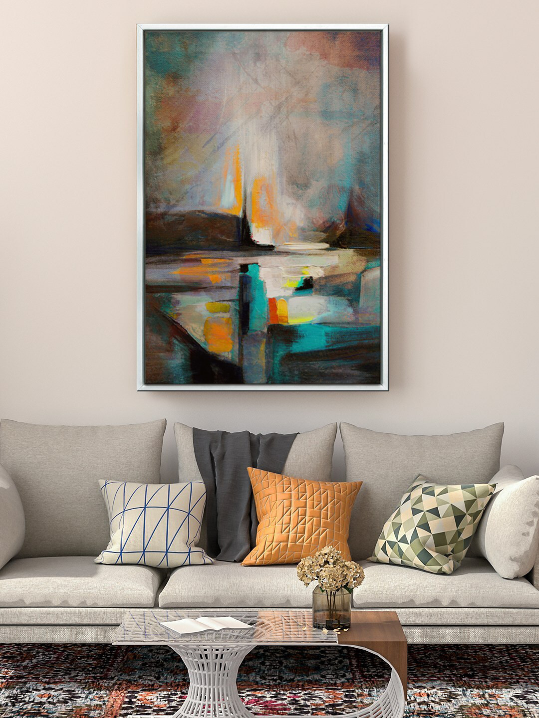 999Store Floating Grey & Blue  Abstract Painting Wall Art
