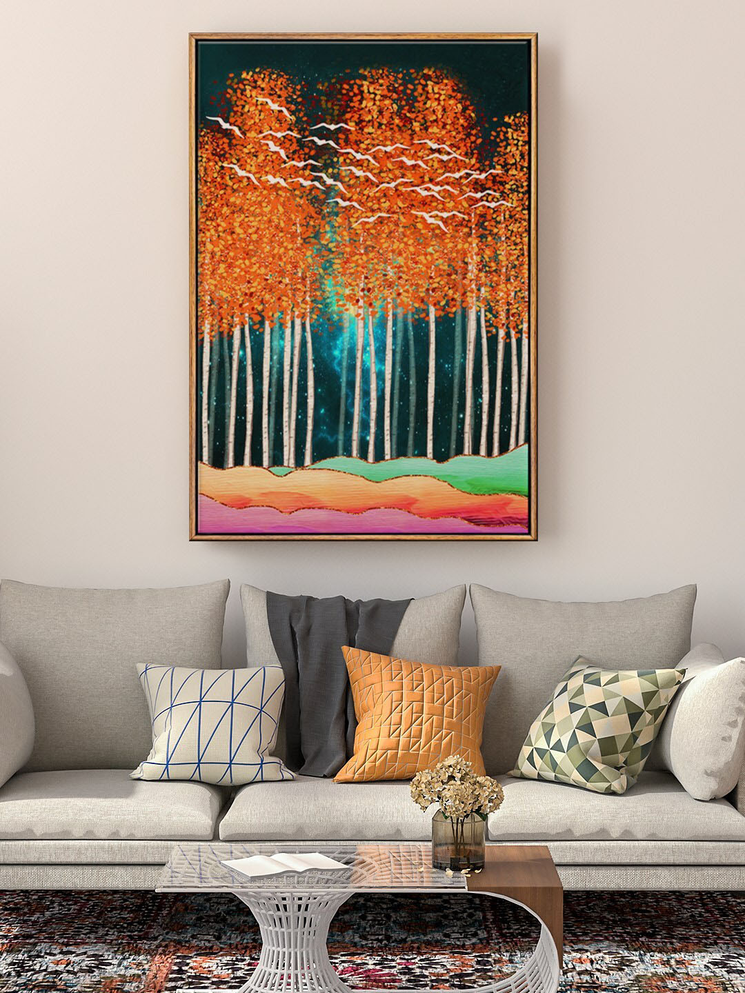 999Store Floating Frame Black & Orange Printed Wall Art