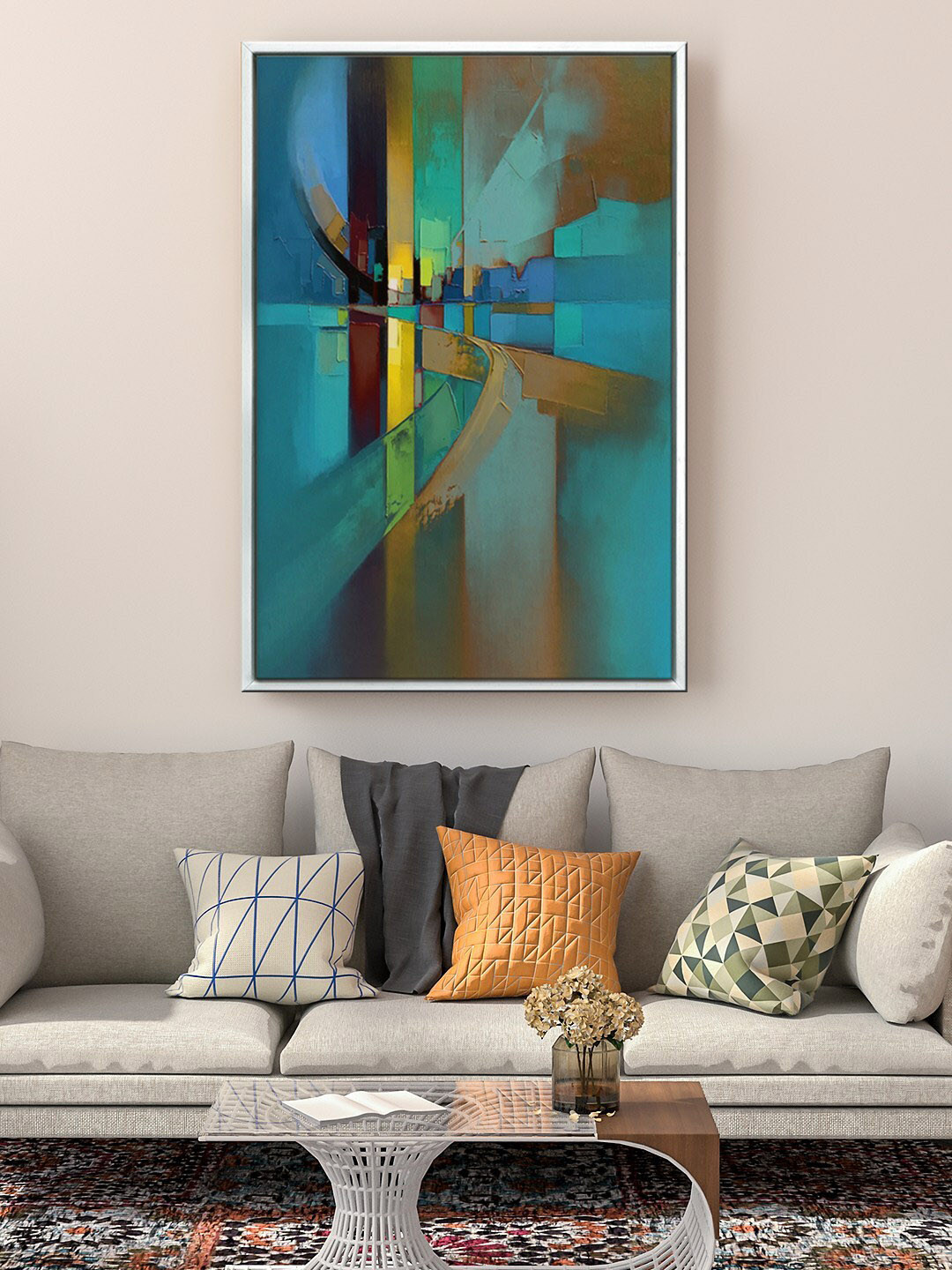 999Store Floating Frame Blue Abstract Printed Wall Art