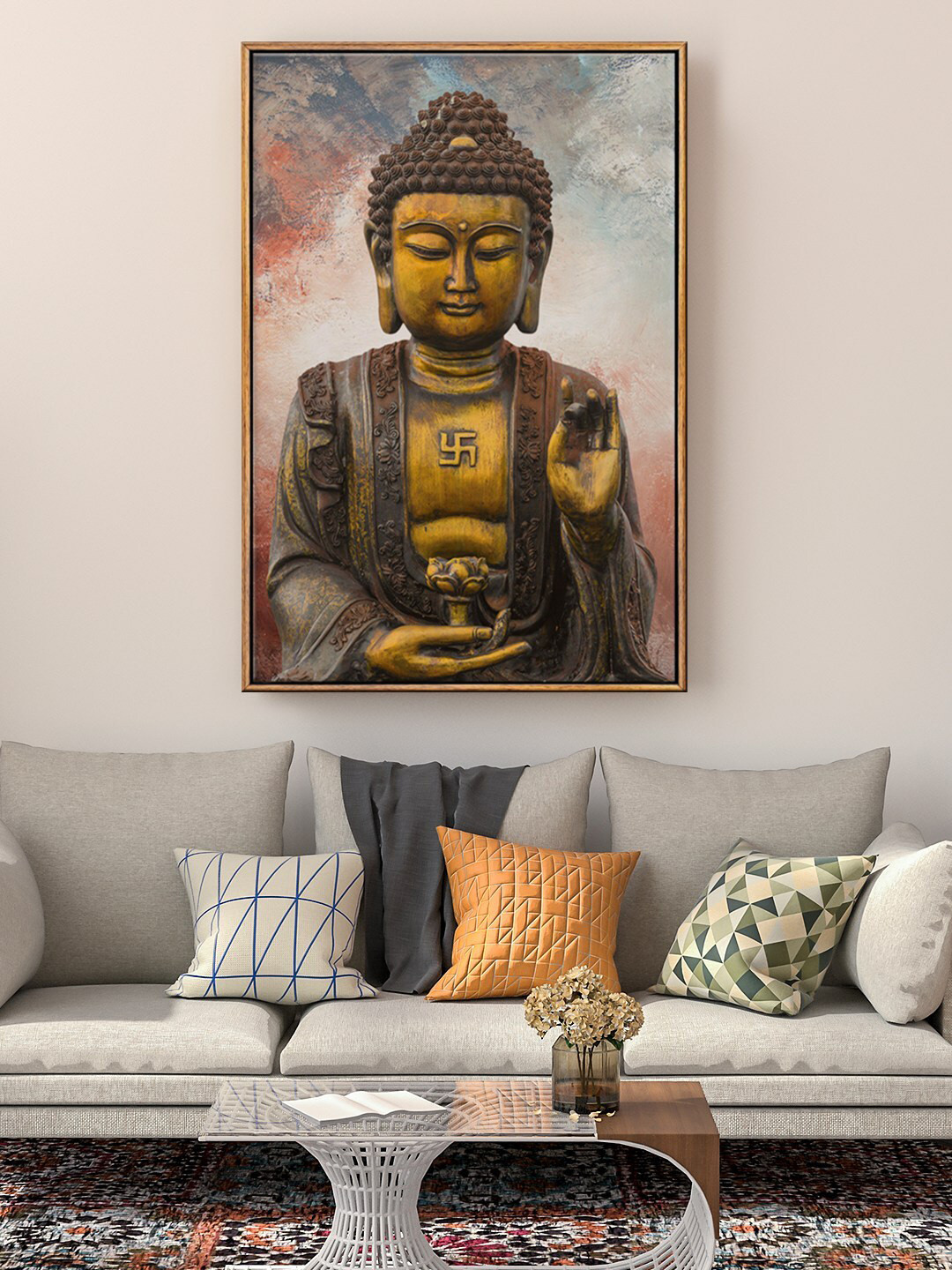 999Store Black & Gold Gautam Buddha Painting Framed Wall Art