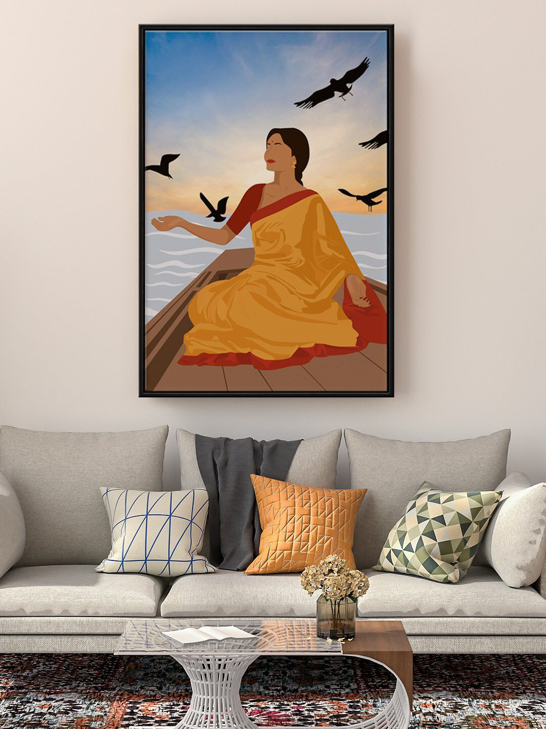 999Store Blue & Brown Painting Floating Framed Wall Art