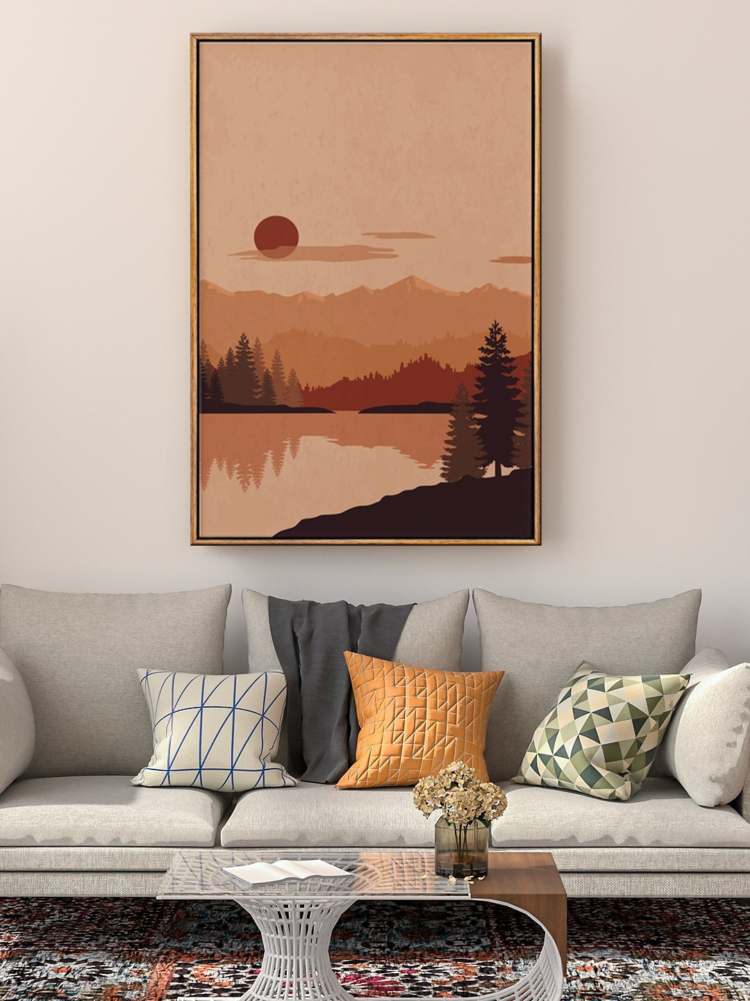 999Store Peach Colored Framed Painting Floating Framed Wall Art
