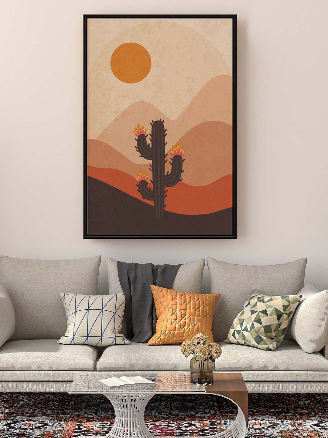 999Store Floating Frame Sun Cactus With Mount Canvas Wall Paintings Wall Art -36 x 24 In