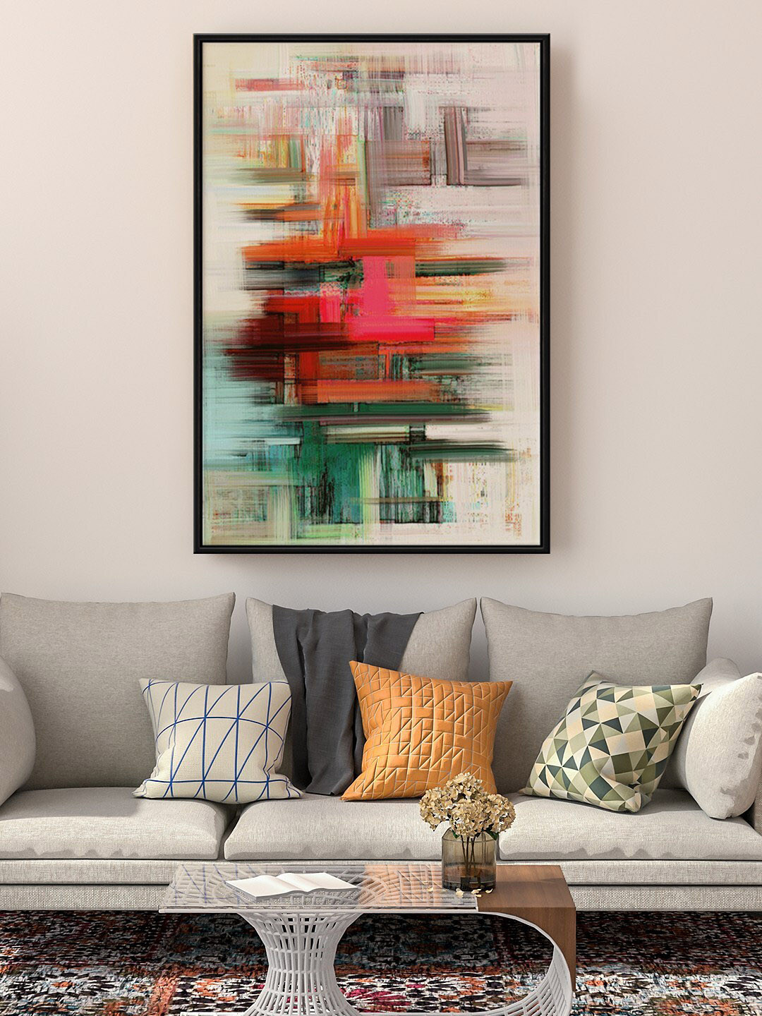 999Store White & Red Abstract Painting Floating Framed Wall Art