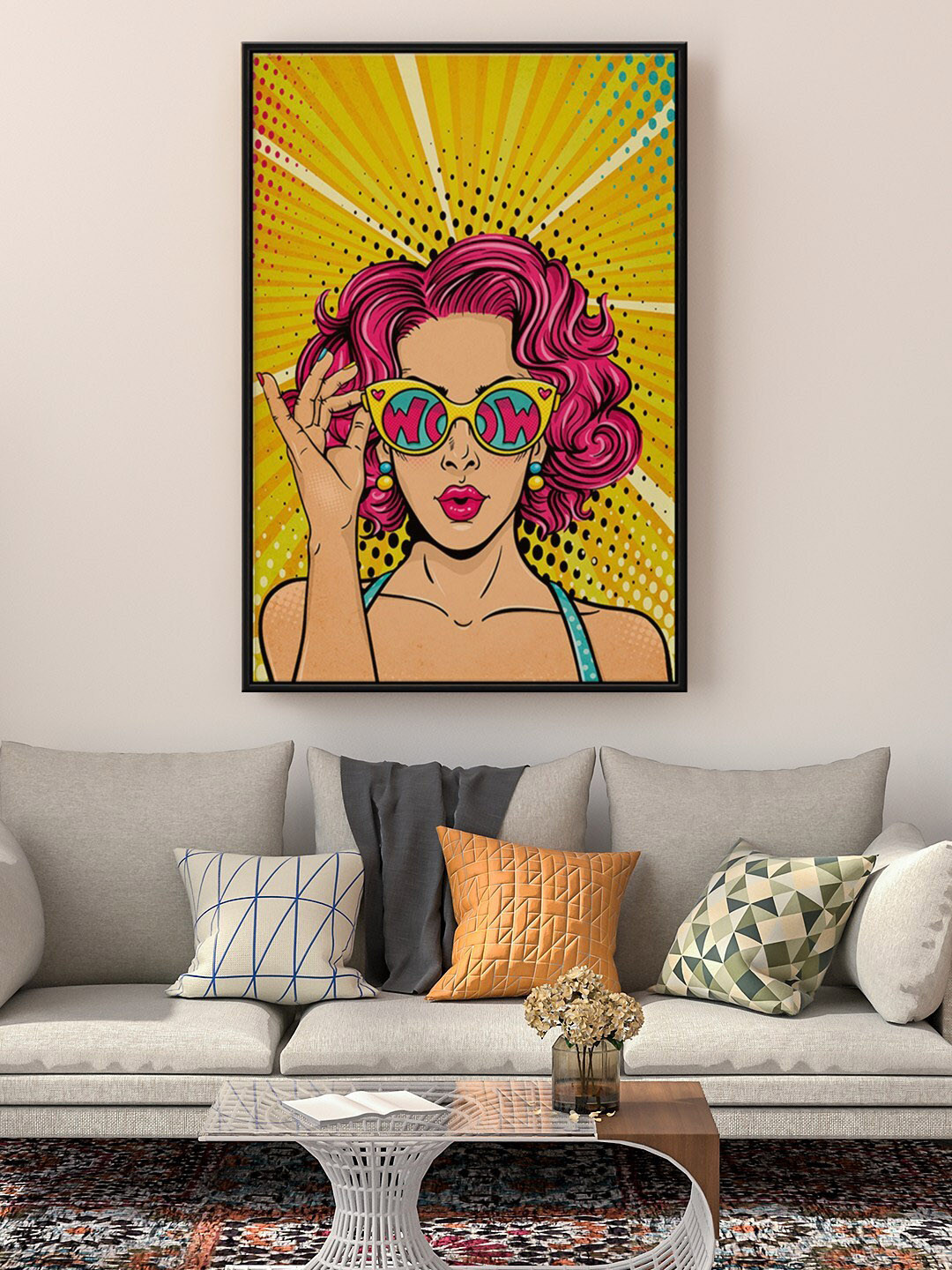 999Store Floating Frame Wow Pop Art Face Canvas Rectangle Paintings Wall Art -36 x 24 In
