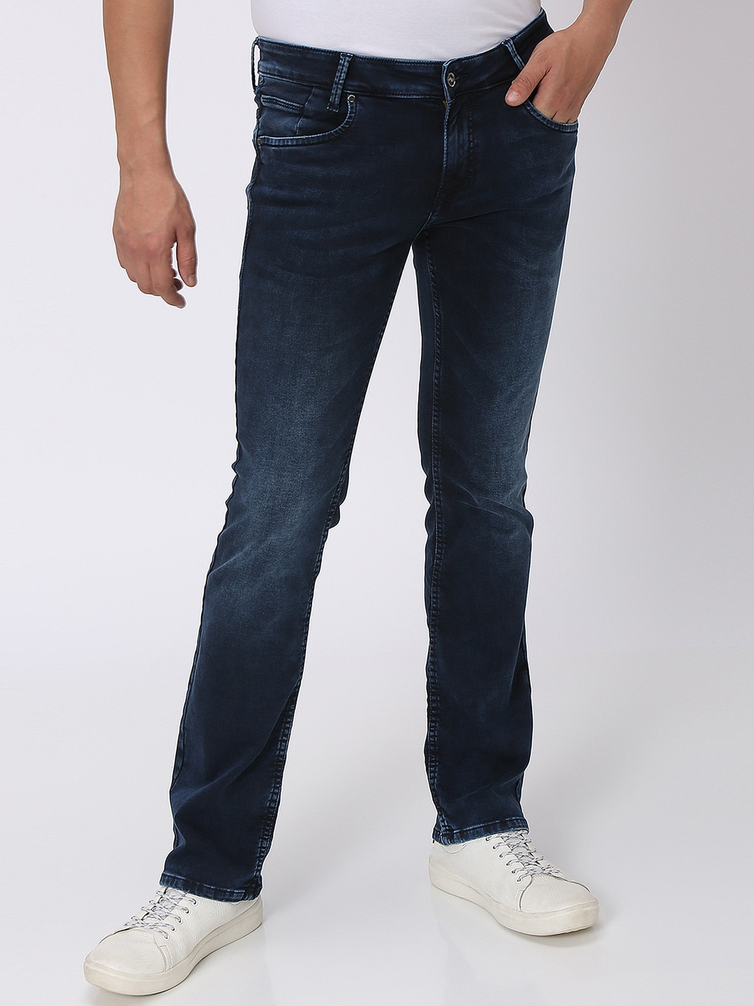 Mufti Men Low-Rise Bootcut Rise Light Fade Clean Look Whiskers Stretchable Jeans