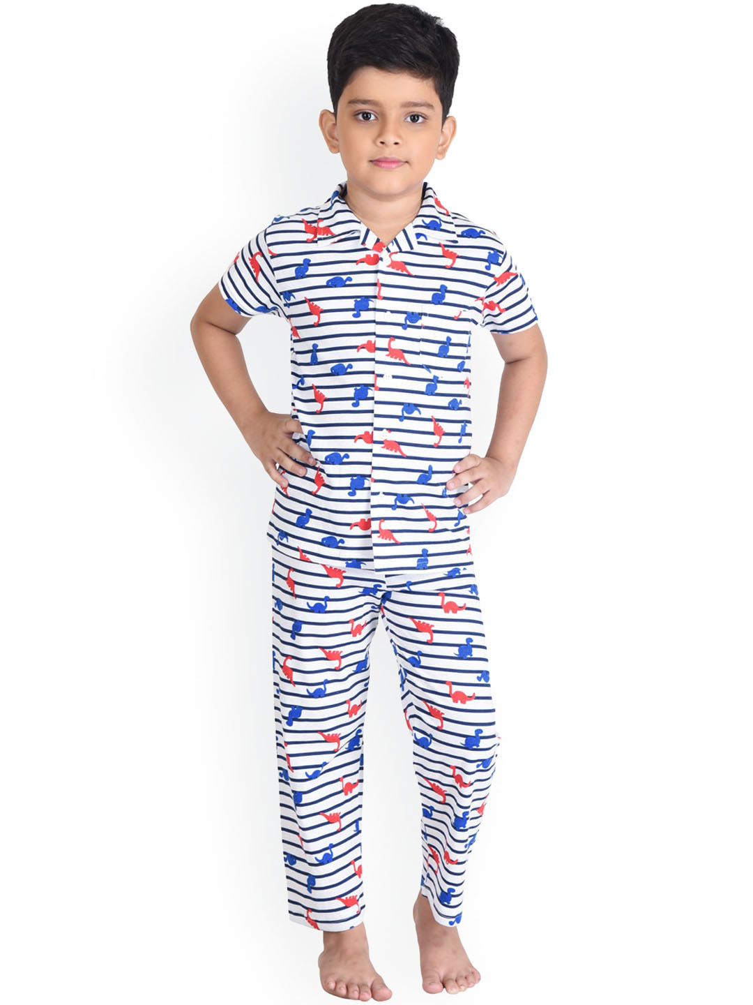 Clothe Funn Boys Striped Pure Cotton Night Suit