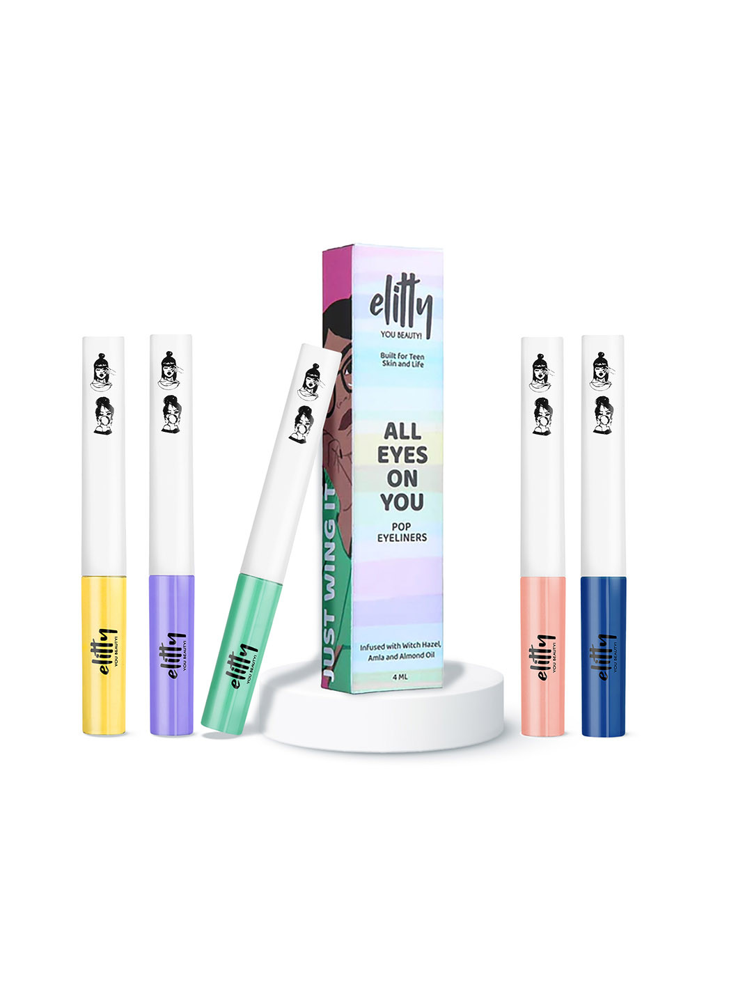 Elitty Set of 5 All Eyes On You Pop Eyeliners with Witch Hazel 4 ml Each - Play Date Combo