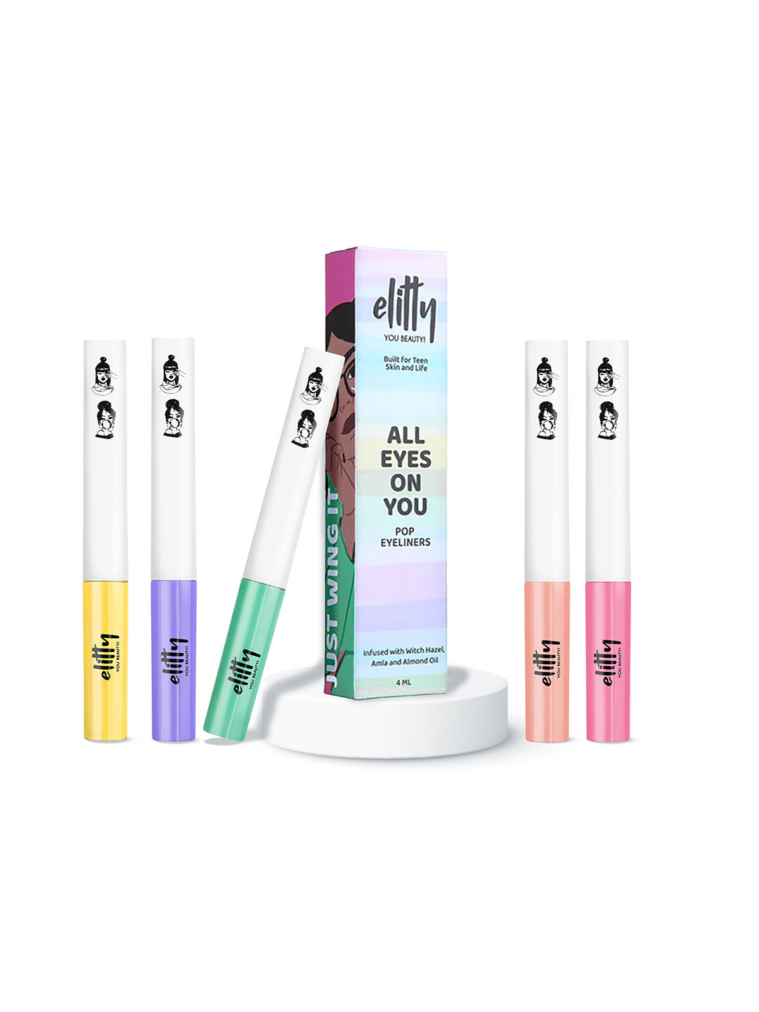 Elitty Set of 5 All Eyes On You Pop Eyeliners with Witch Hazel 4 ml Each - Hero Combo