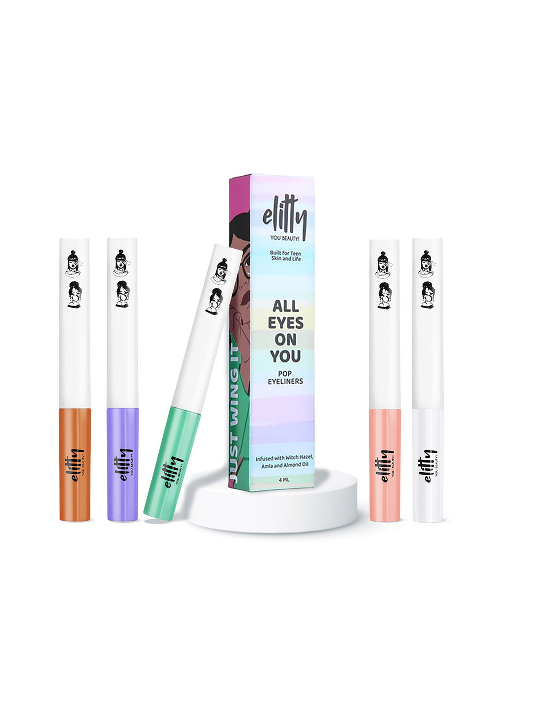 Elitty Set of 5 All Eyes On You Pop Eyeliners with Witch Hazel 4ml Each-In My Feels Combo