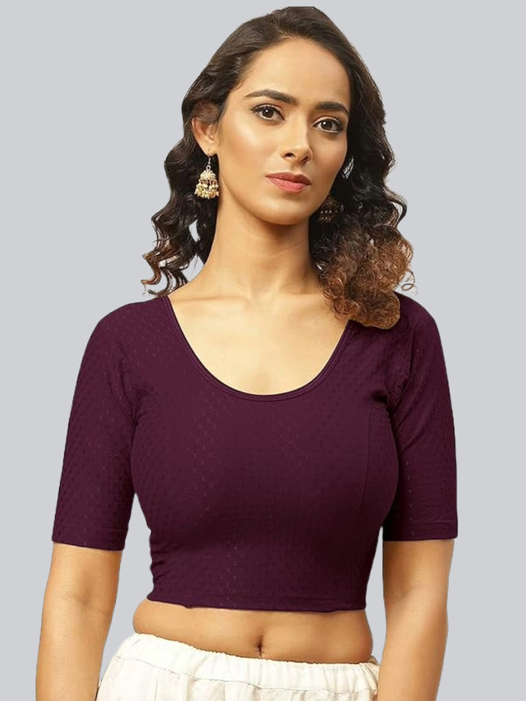 Fressia Fabrics Woven Design Round Neck Saree Blouse