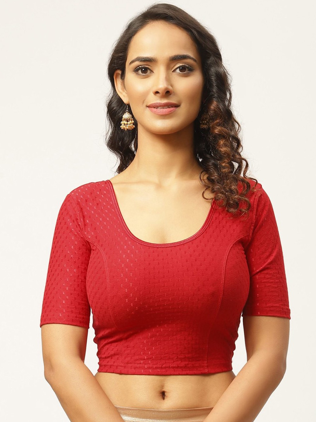 Fressia Fabrics Woven Design Round Neck Saree Blouse