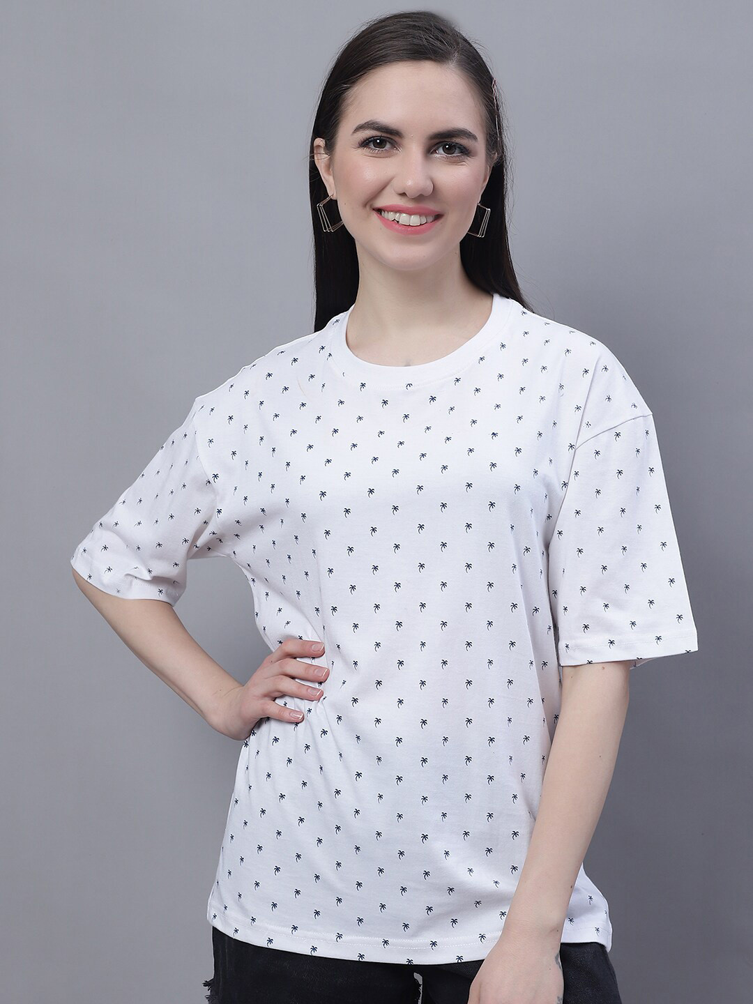 Obaan Women Printed Drop Shoulder Cotton T-shirt