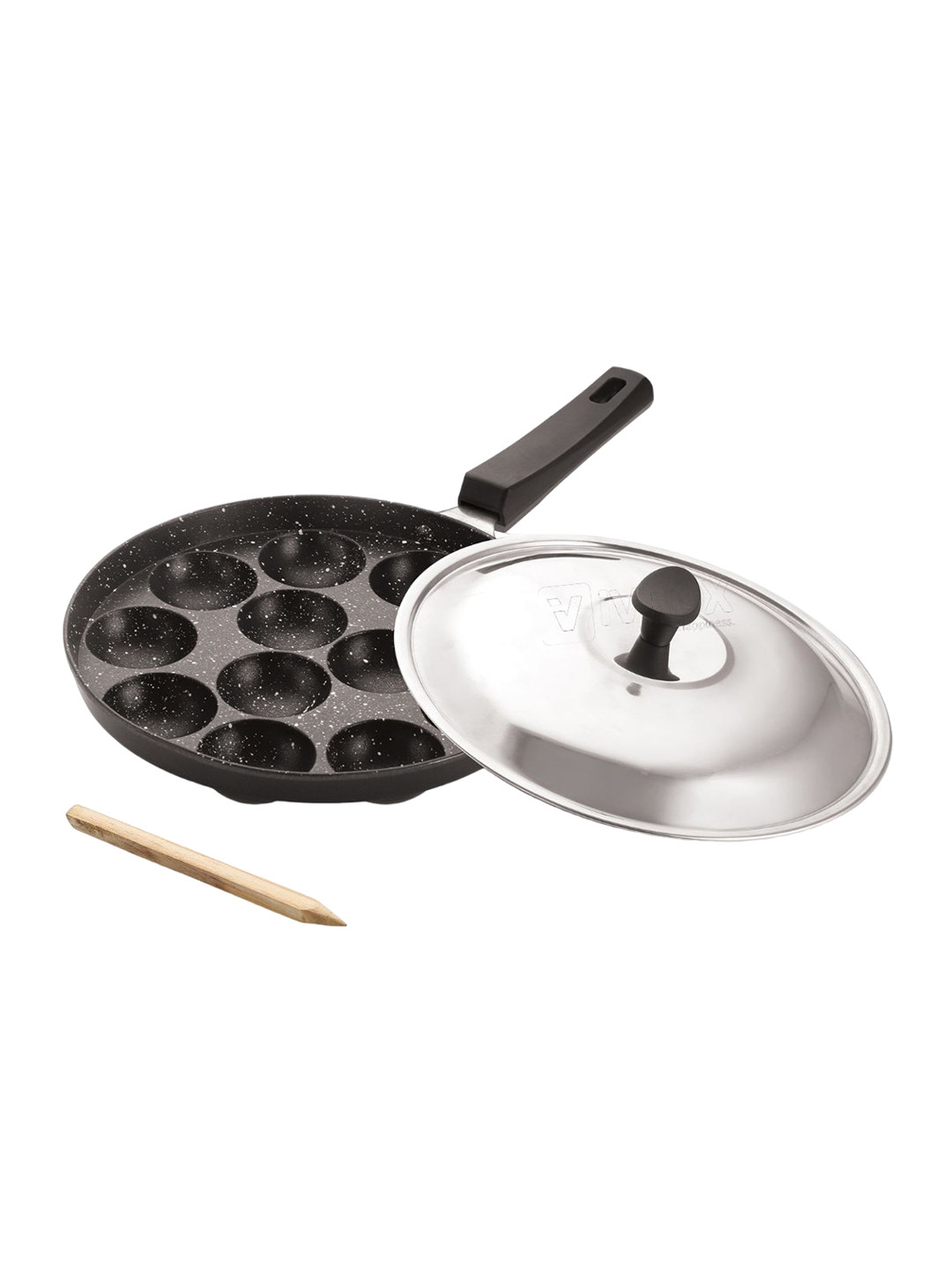 iVBOX Grey Aluminum Heavy Base Non Stick Appam Pan With Stainless Steel Lid- 1L