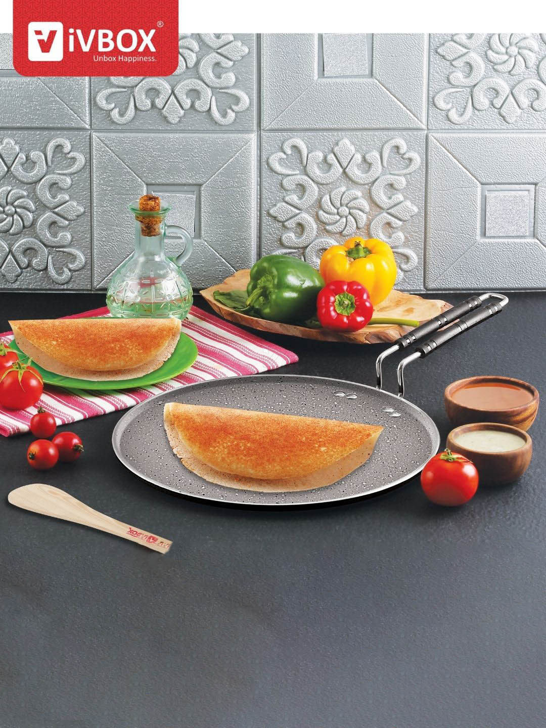 iVBOXRio-Marble Grey & Black Aluminum Induction Base Dosa Tawa