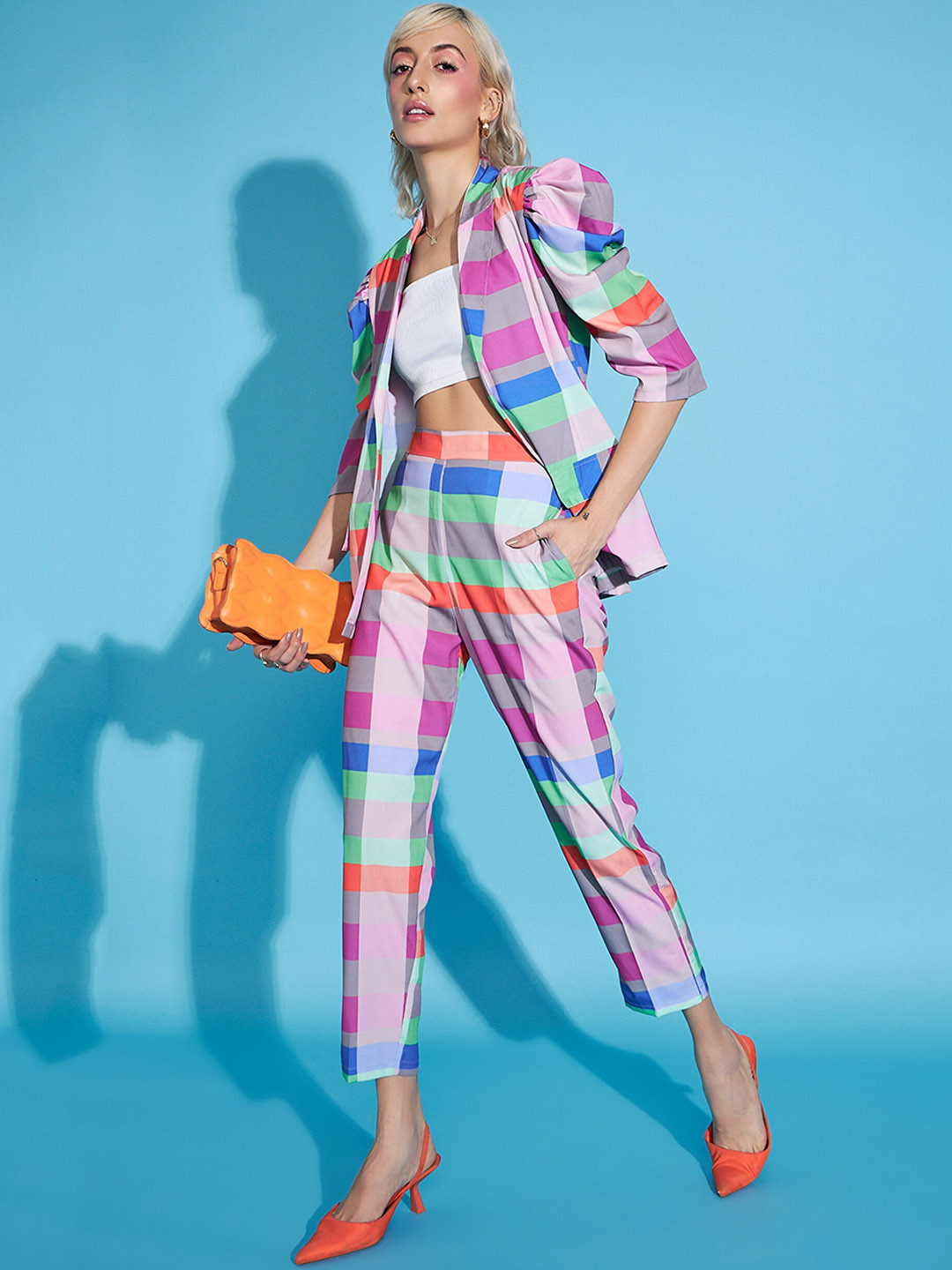 SASSAFRAS Multicolor Checked Blazer With Tapered Pants Co-Ords