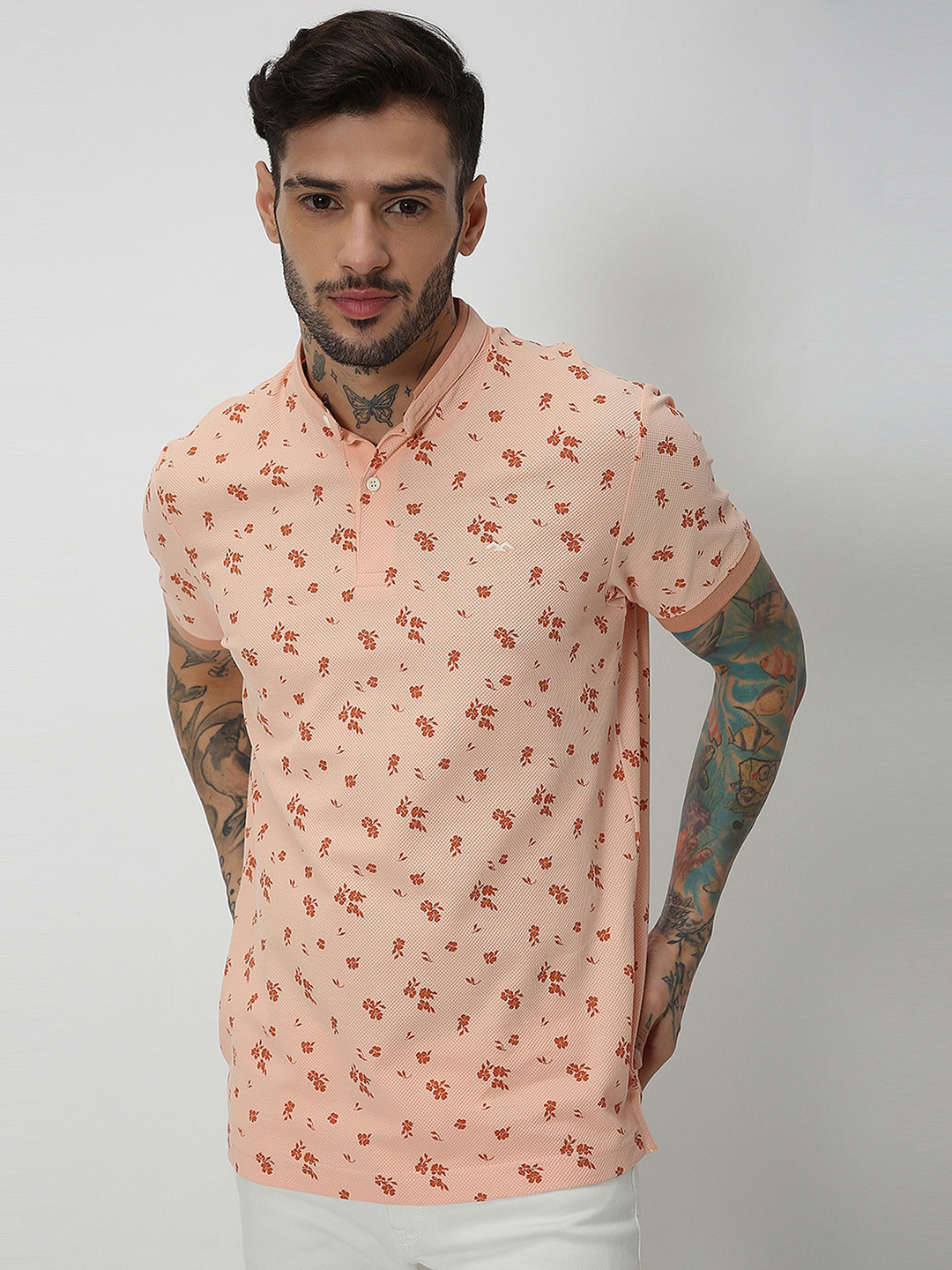 Mufti Floral Printed Cotton Slim Fit T-shrit