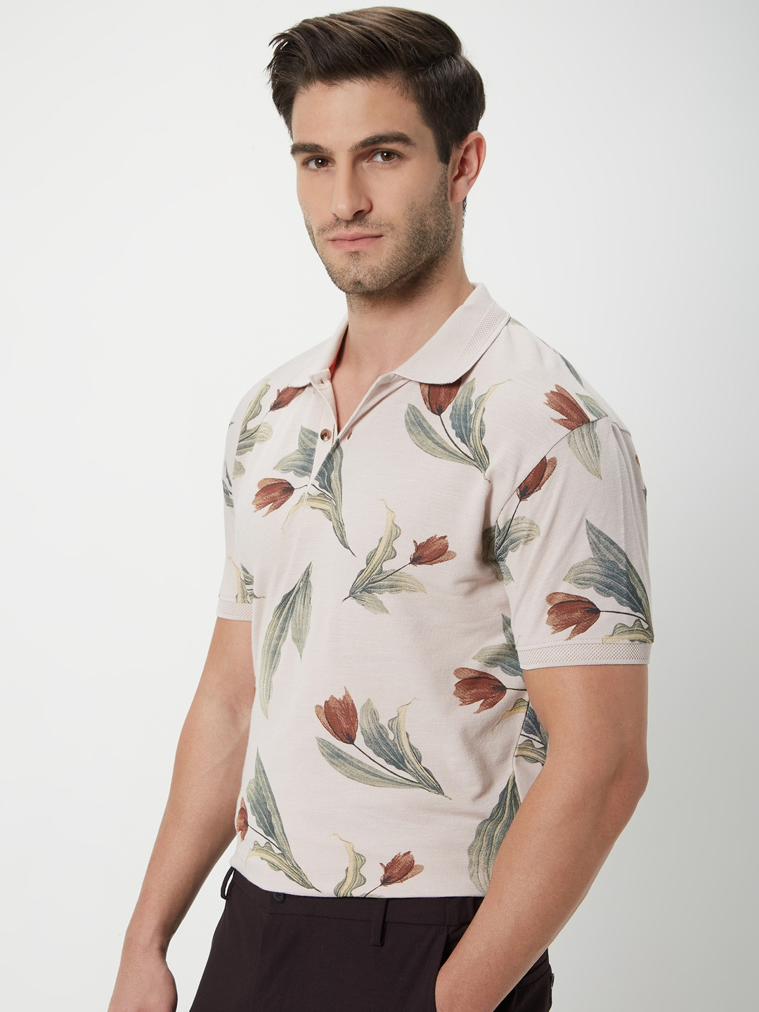 Mufti Printed Polo Collar Slim Fit Pure Cotton T-shirt