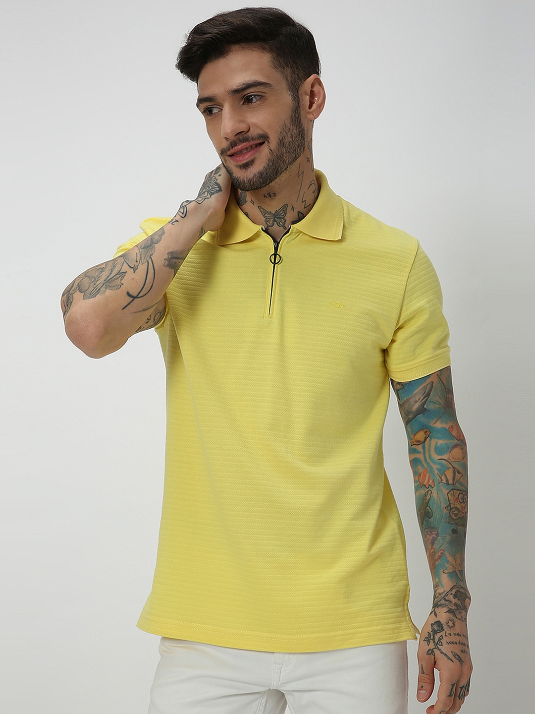 Mufti Polo Collar Self Design Slim Fit T-shirt