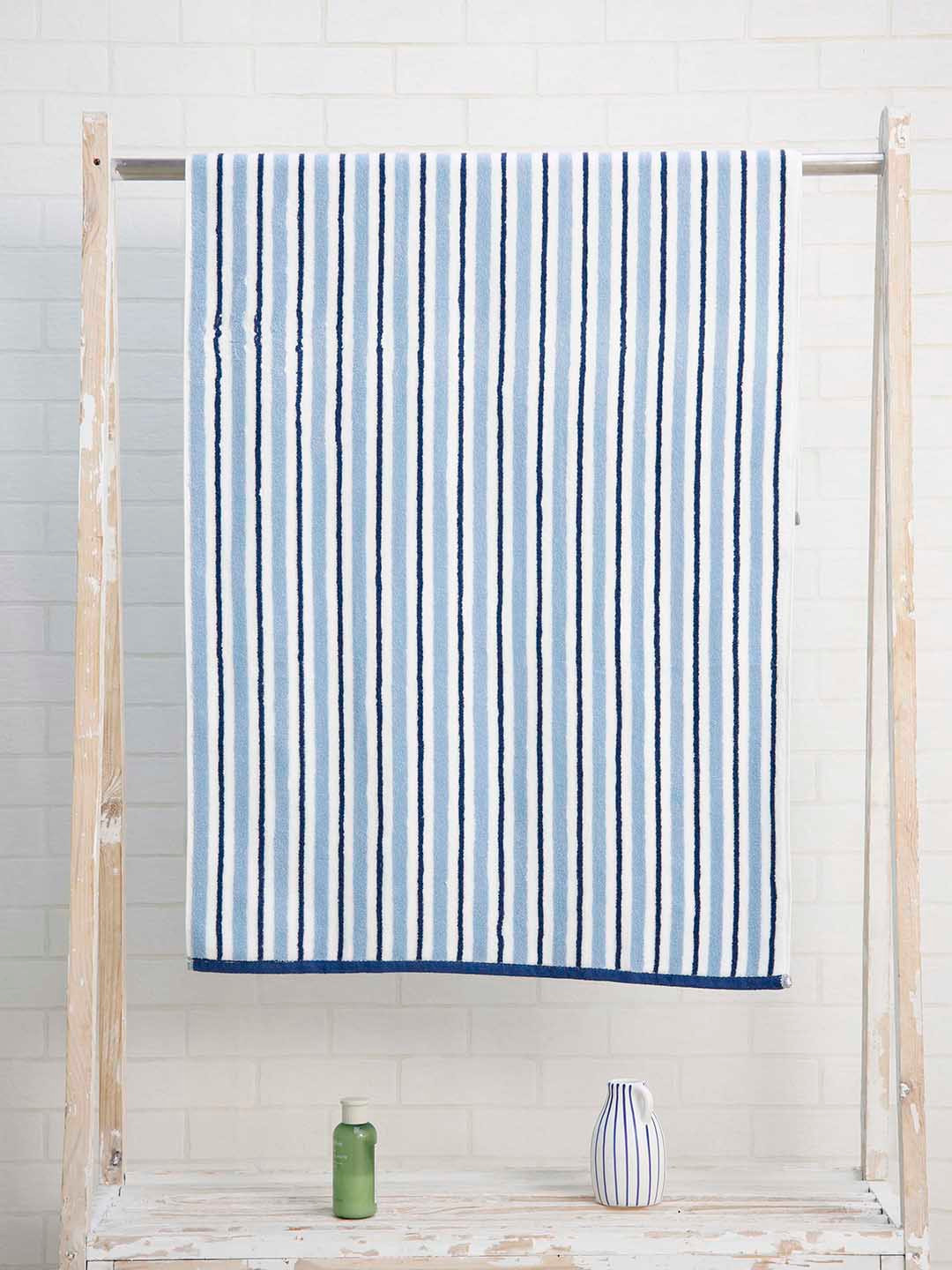 Ariana Blue & White Striped Cotton Absorbent & Quick-Dry Luxury Bath Towel