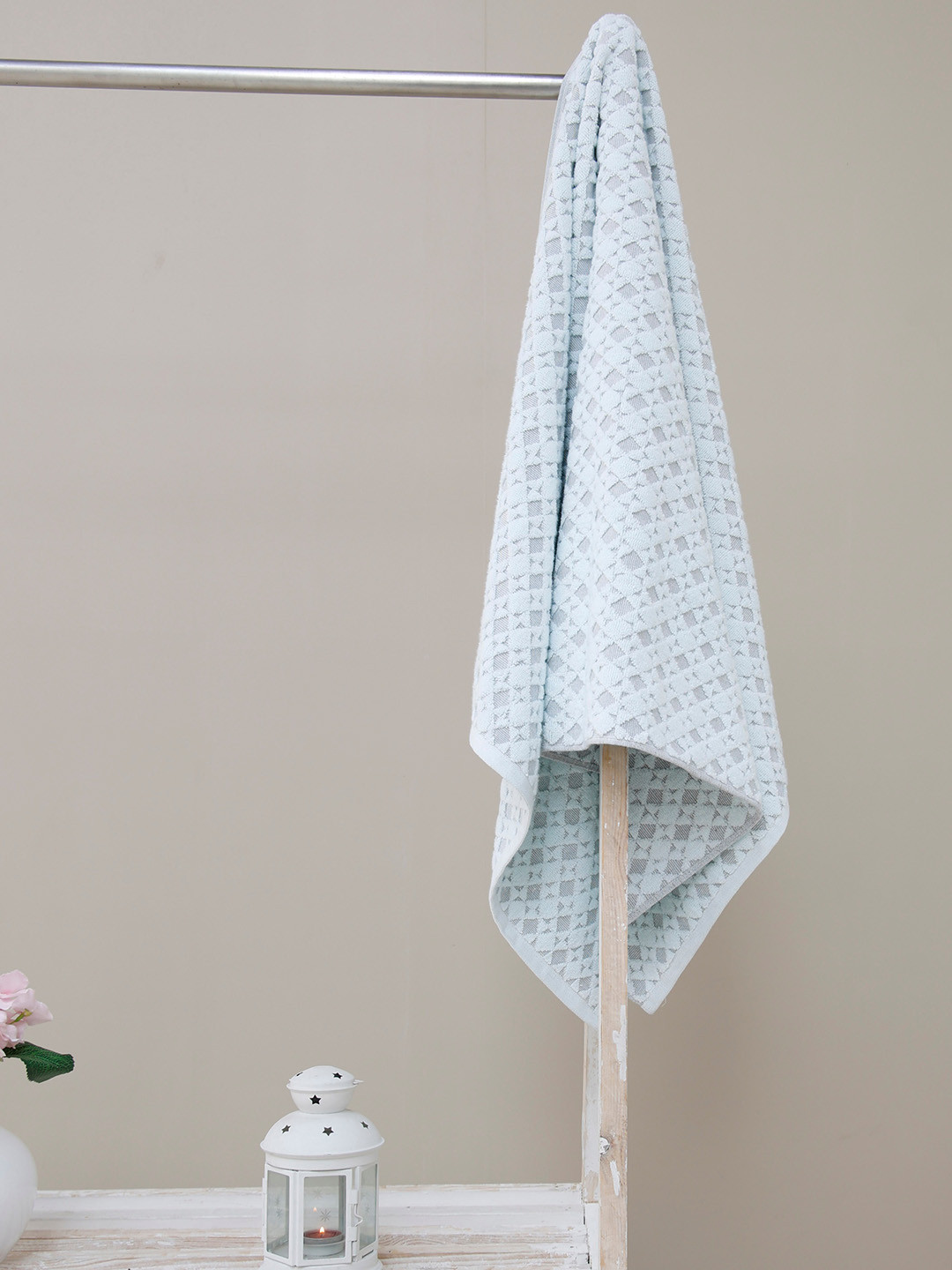 Ariana Sky Blue Self Design Cotton Absorbent & Quick-Dry Luxury Reversible Bath Towel