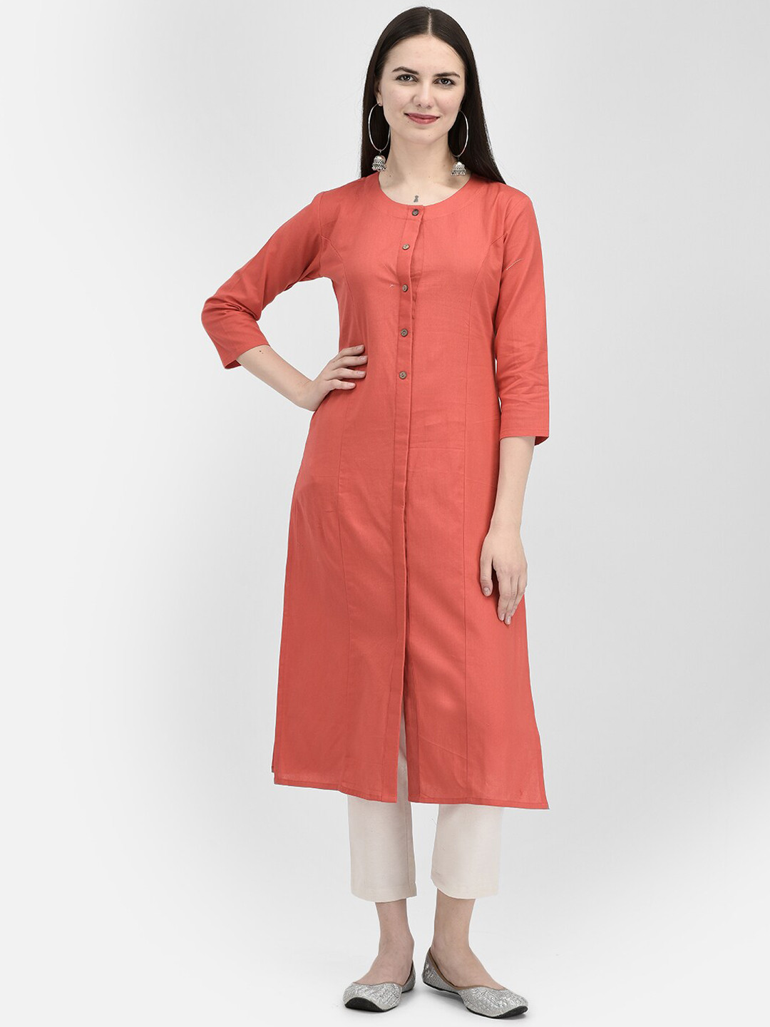 Span Round Neck Cotton Straight Regular Kurta