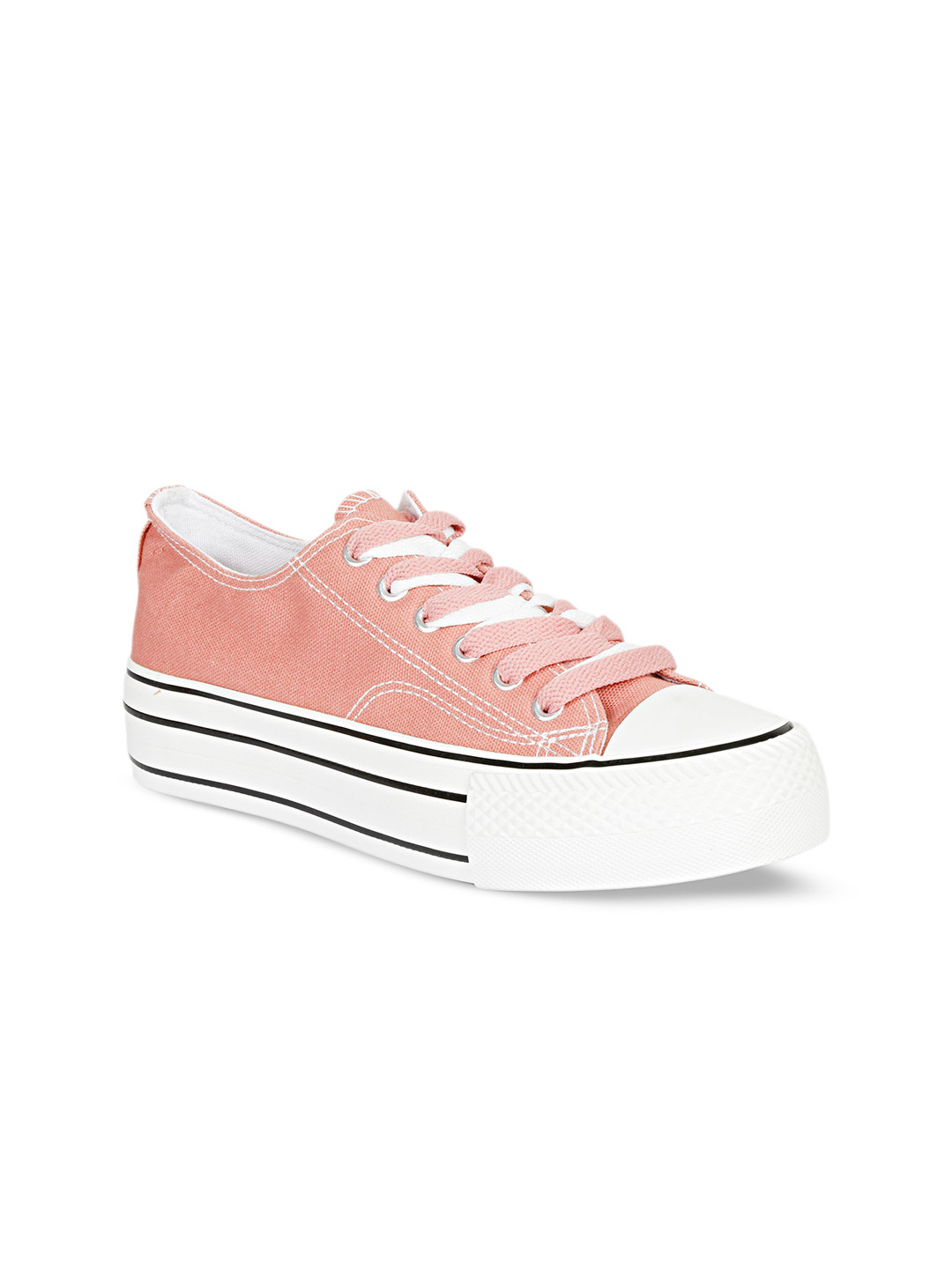 The Roadster Lifestyle Co. Women Pink & White Comfort Insole Canvas Contrast Sole Sneakers
