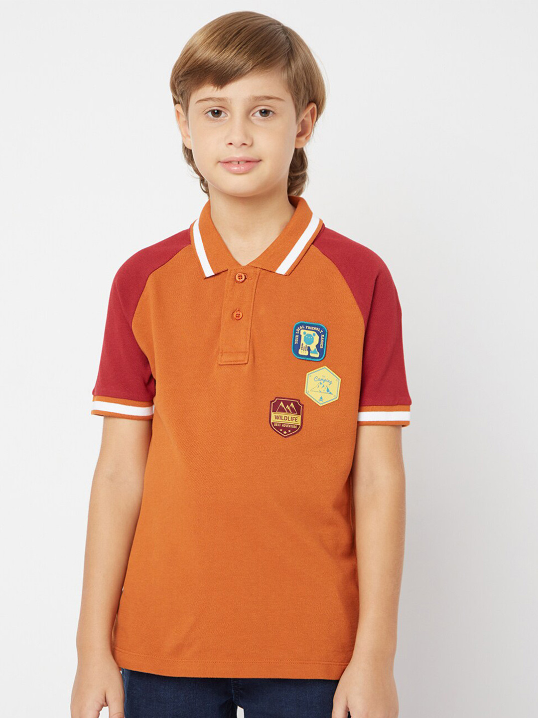 GAS Boys Polo Collar Raglan Sleeves Cotton T-shirt