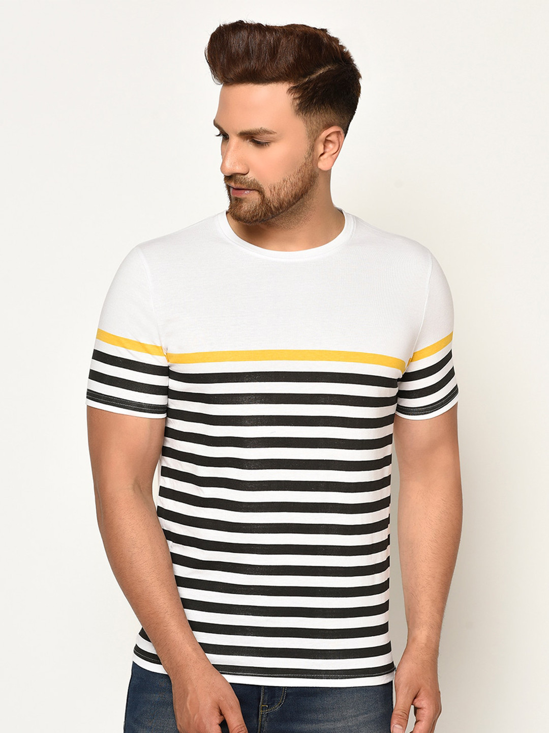 GLITO Men Striped Cotton Round Neck T-shirt
