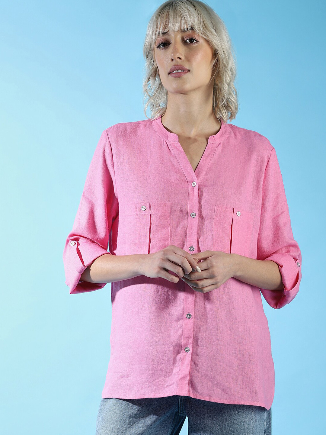 ONLY UEX ONLZERPR Ls Opaque Mandarin Collar Casual Shirt