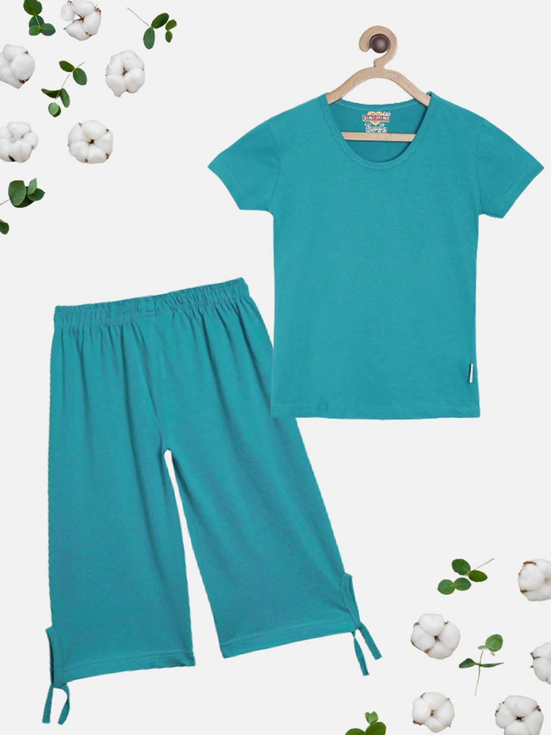 SINI MINI Girls Round Neck Pure Cotton Night Suit