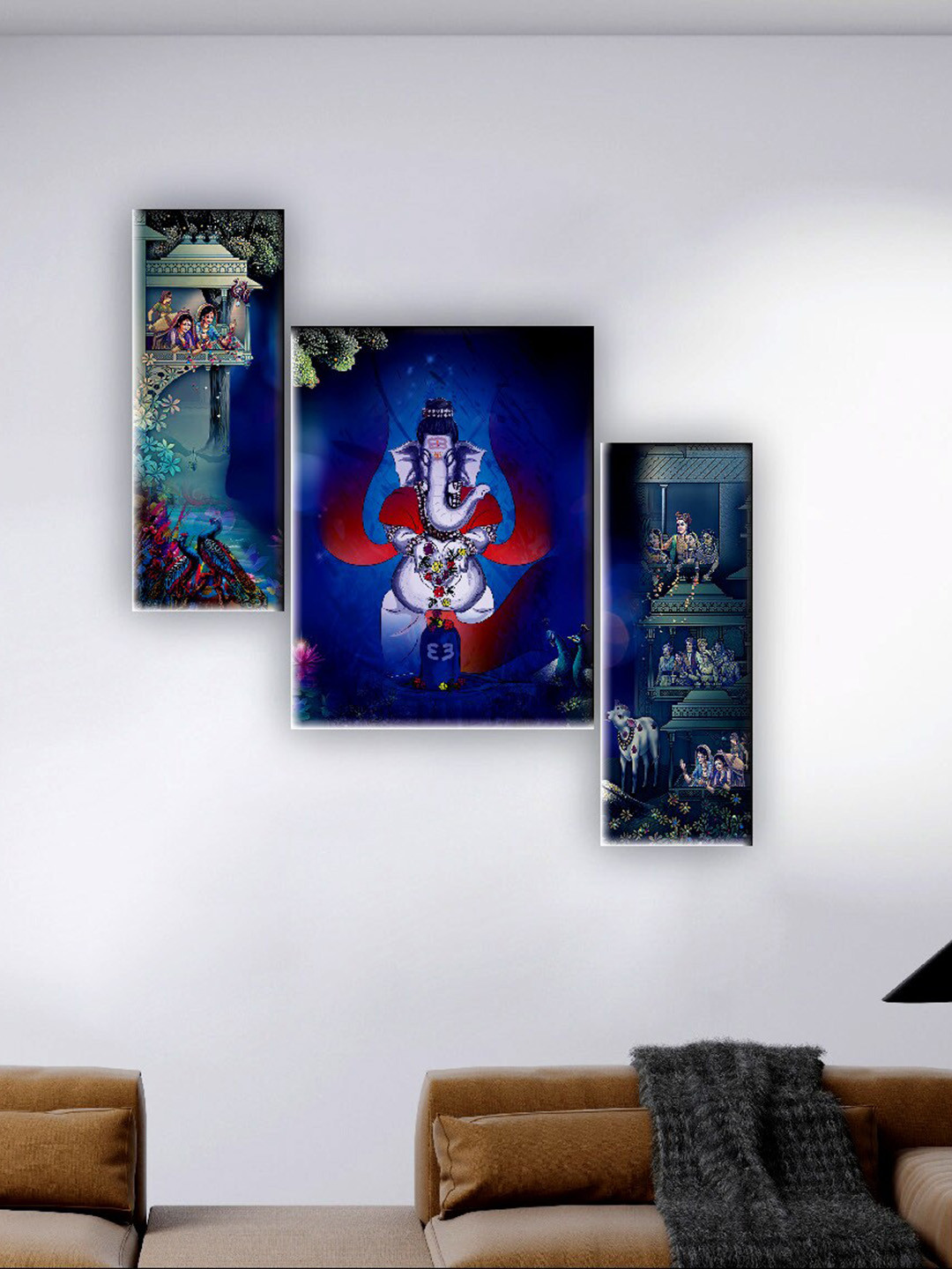 SAF Lord Ganesha MDF Wall Rectangle Paintings Wall Art -18.5 x 4.5In