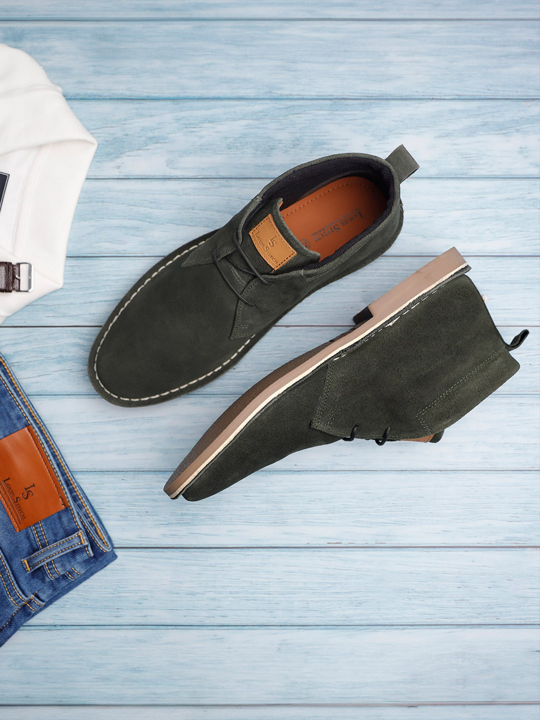LOUIS STITCH Men Mid-Top Solid Suede Desert Boots
