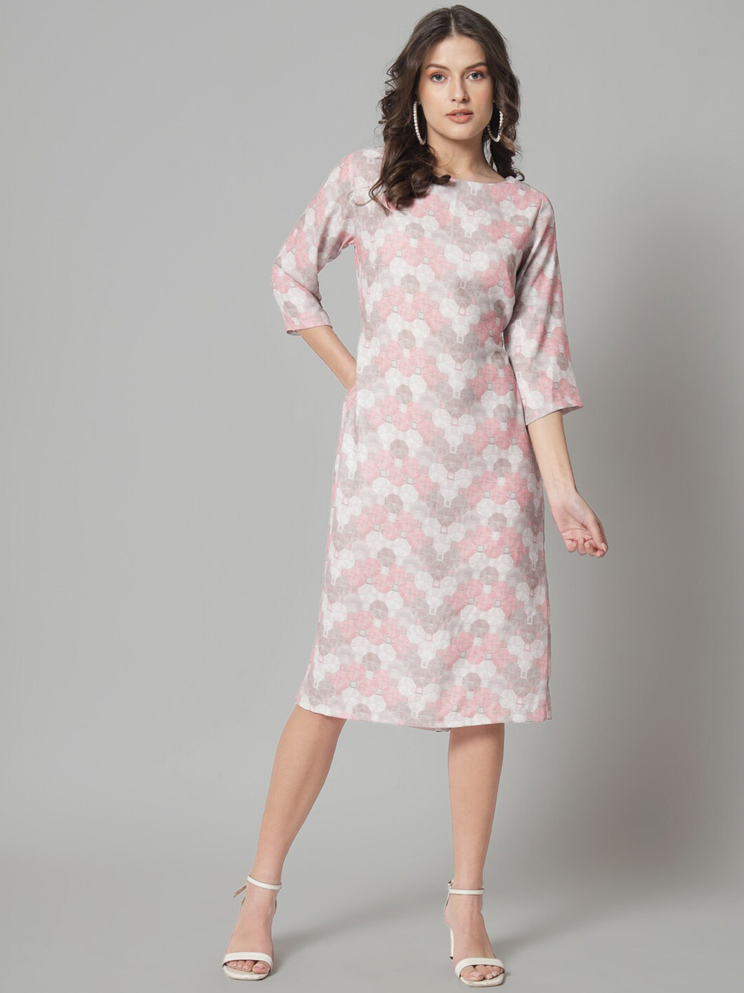 PowerSutra Geometric Print Crepe A-Line Dress