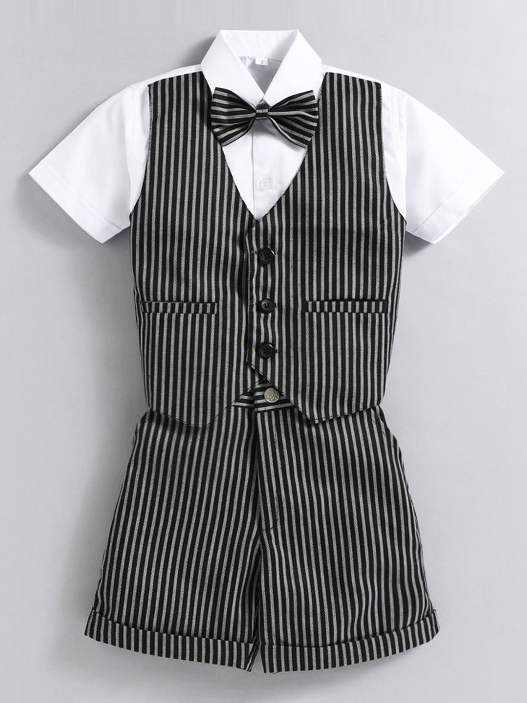 Jeetethnics Boys Black & White Striped Shirt & Shorts With Bow