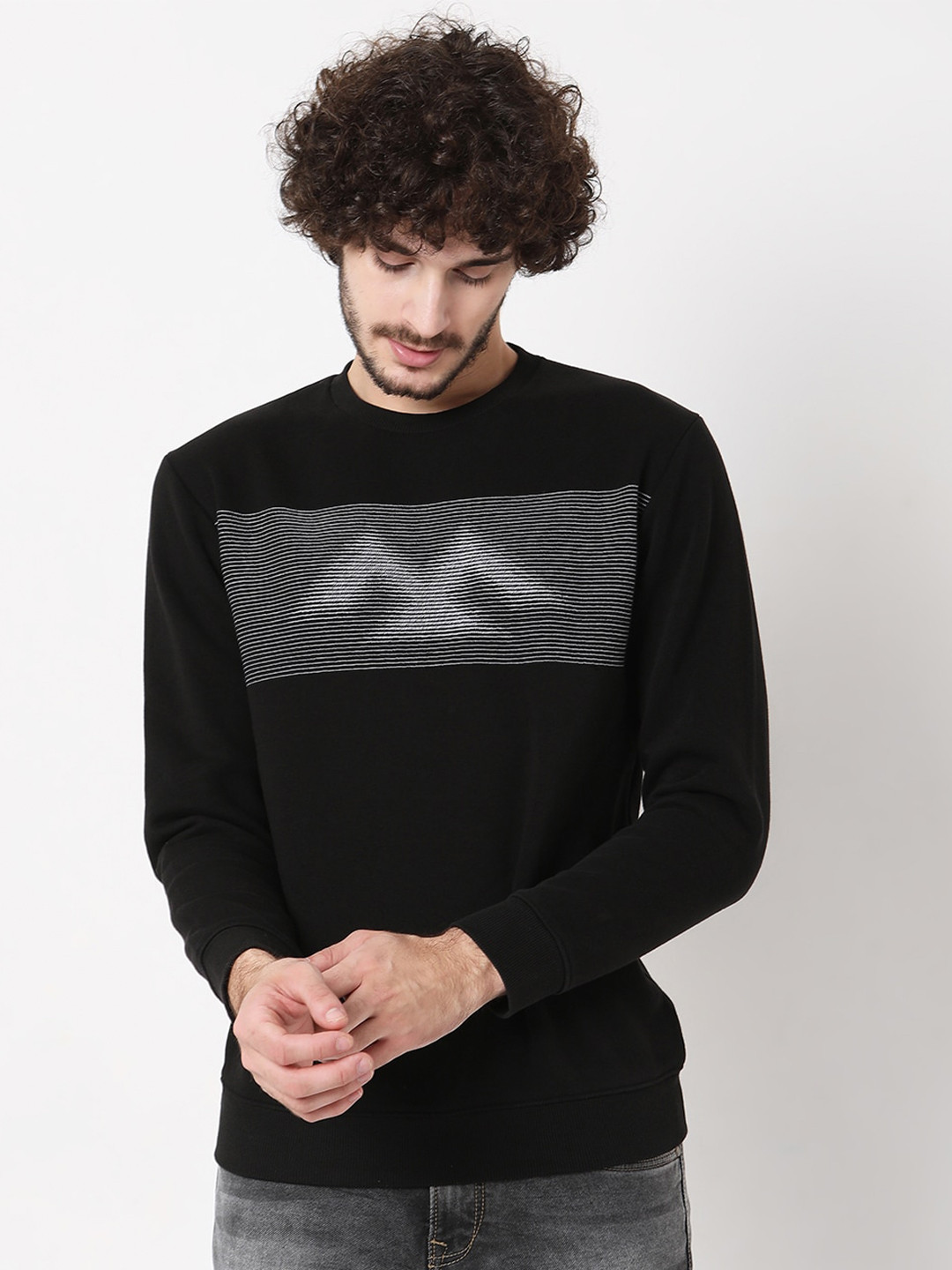 Mufti Abstract Printed Cotton Pullover Sweatshirt
