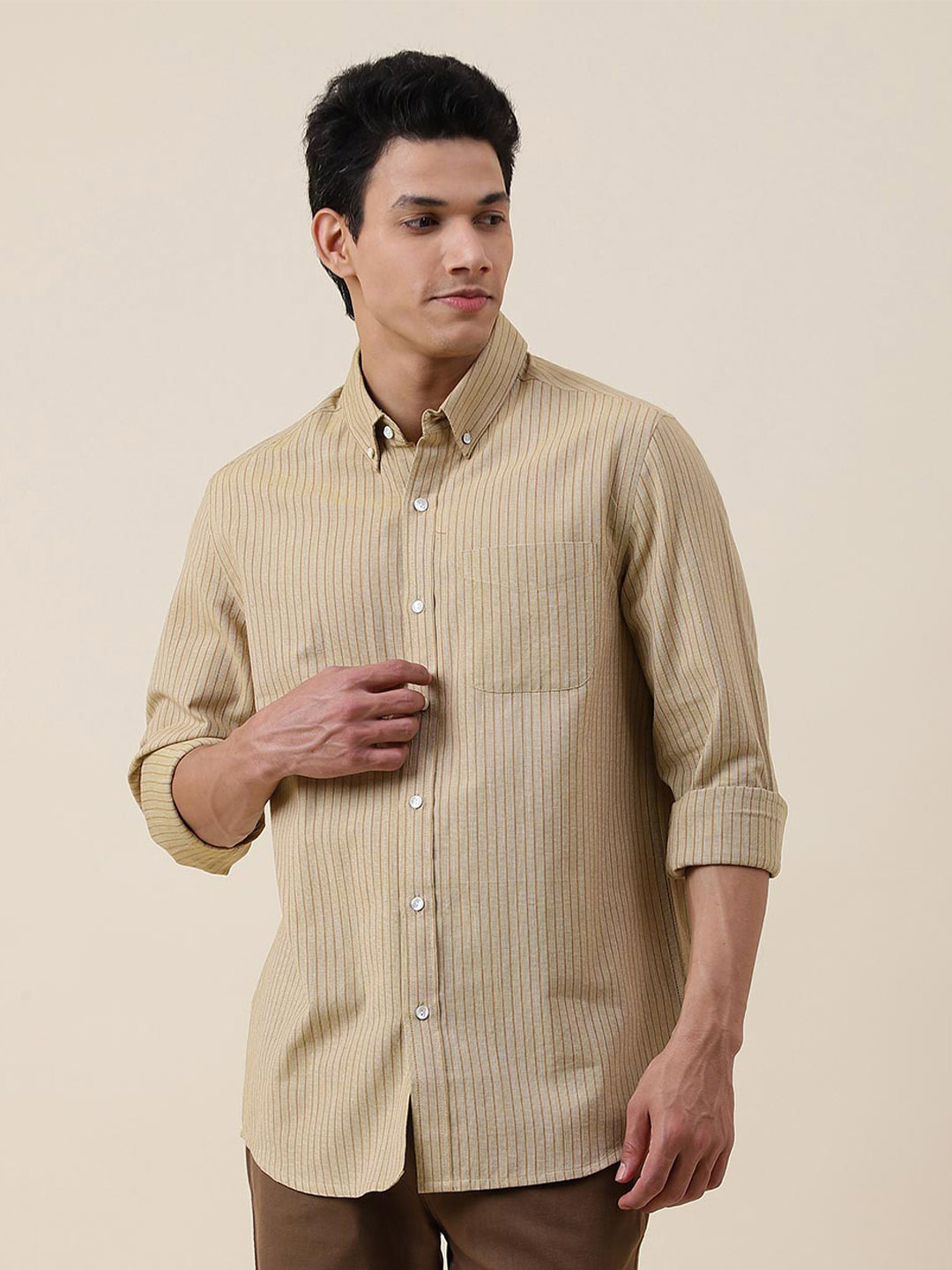 Fabindia Vertical Striped Button-Down Collar Cotton Casual Shirt