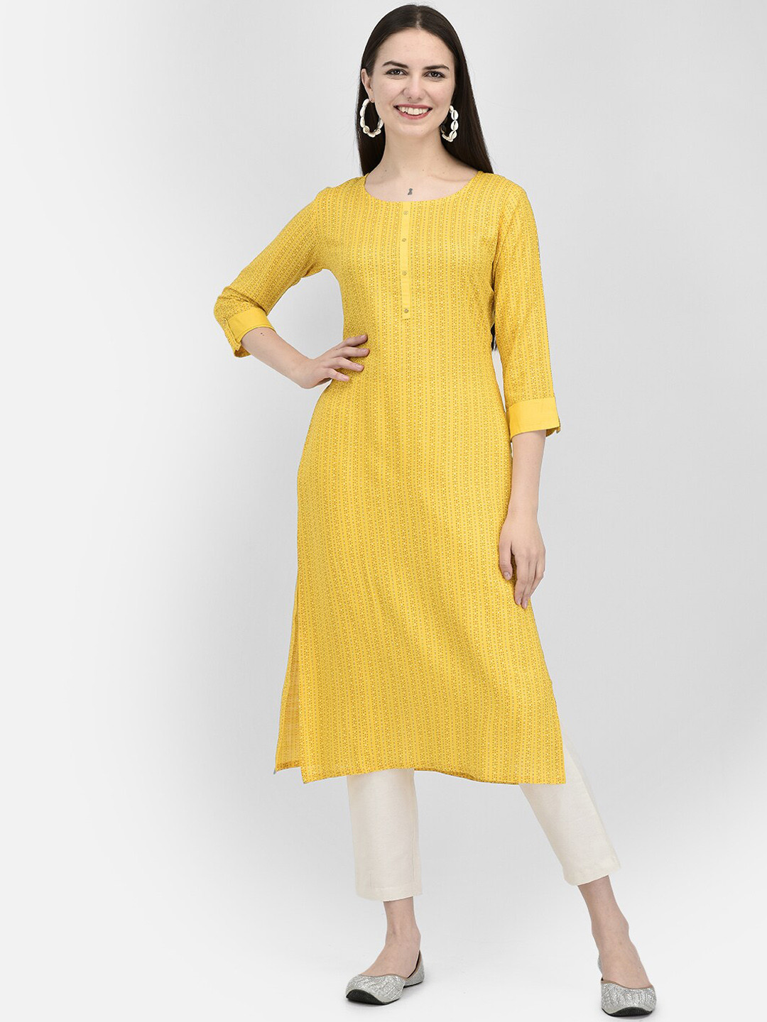 Span Printed Round Neck Cotton Straight Kurta