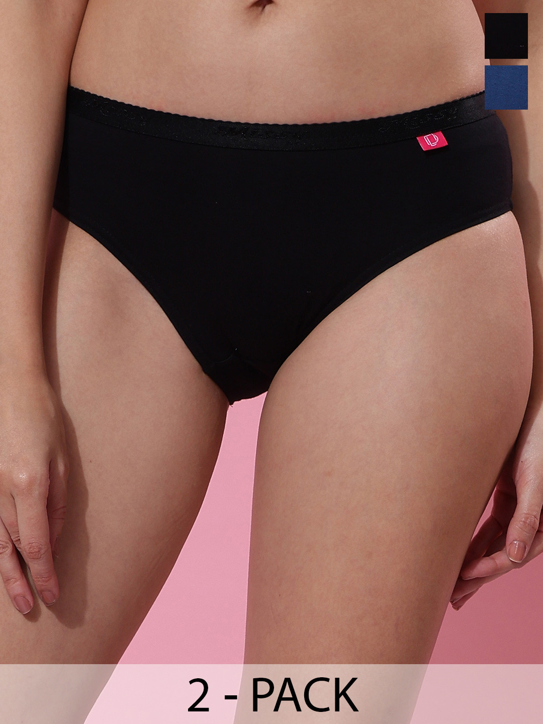 Dollar Missy Pack of 2 Combed Cotton Solid Outer Elasticated Hipster Panty